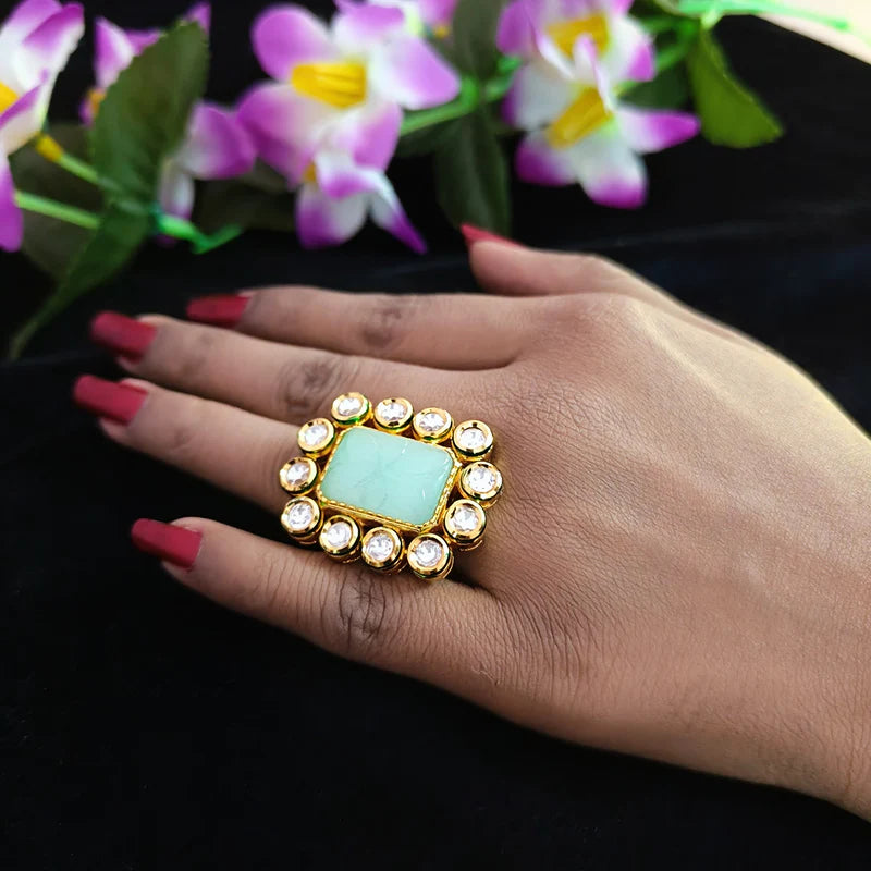 Elegant Gold Plated Royal Kundan Stone Beaded Ring - Design 132 | Handmade Indian Jewelry for Women | Perfect for Weddings, Parties & Special Occasions