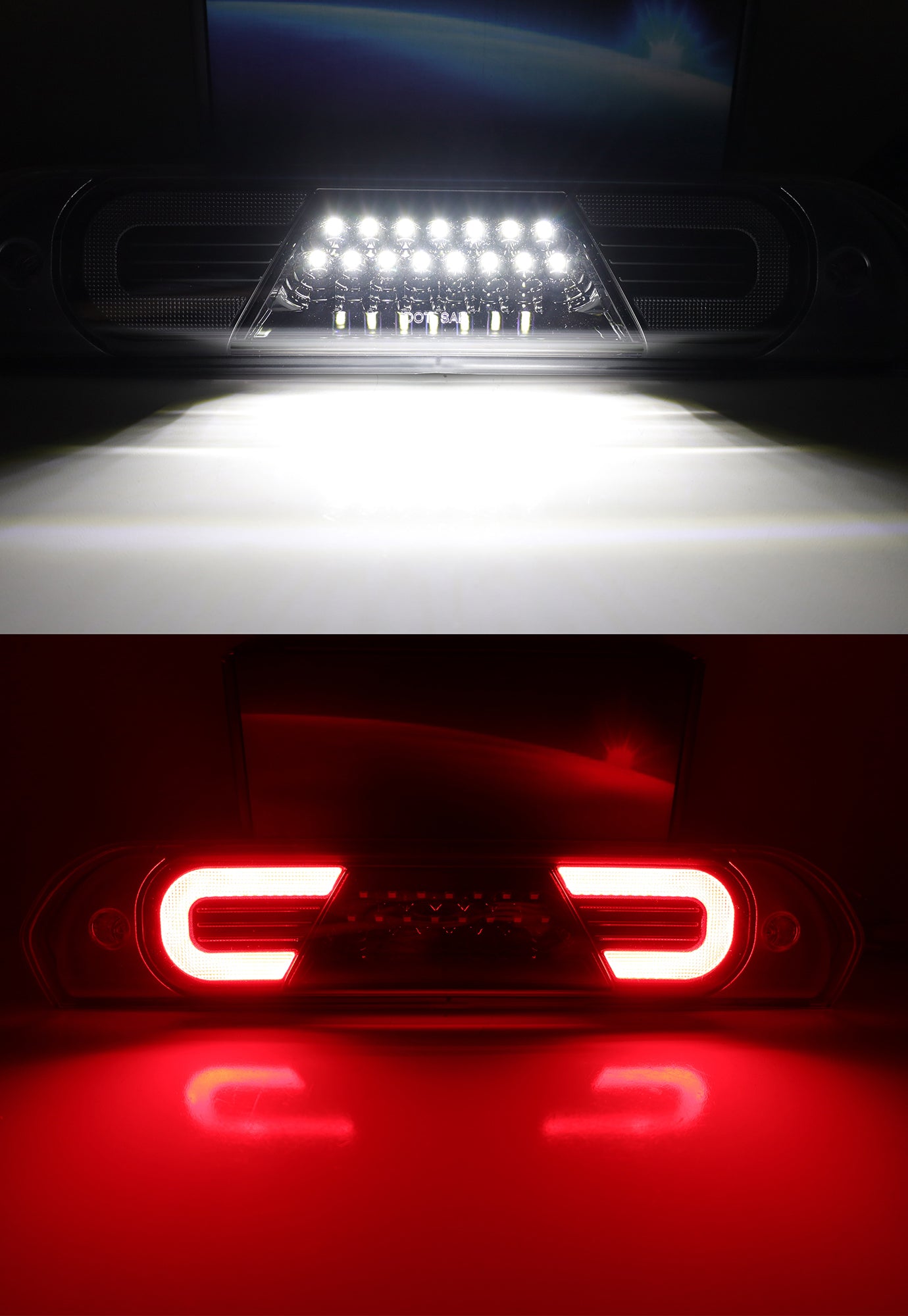 Clear Lens C Ring Full LED High Mount 3rd Brake Light for 2002-2009 RAM 1500/2500 HD Trucks - Durable & Bright LED Brake Lamp for Enhanced Safety & Style