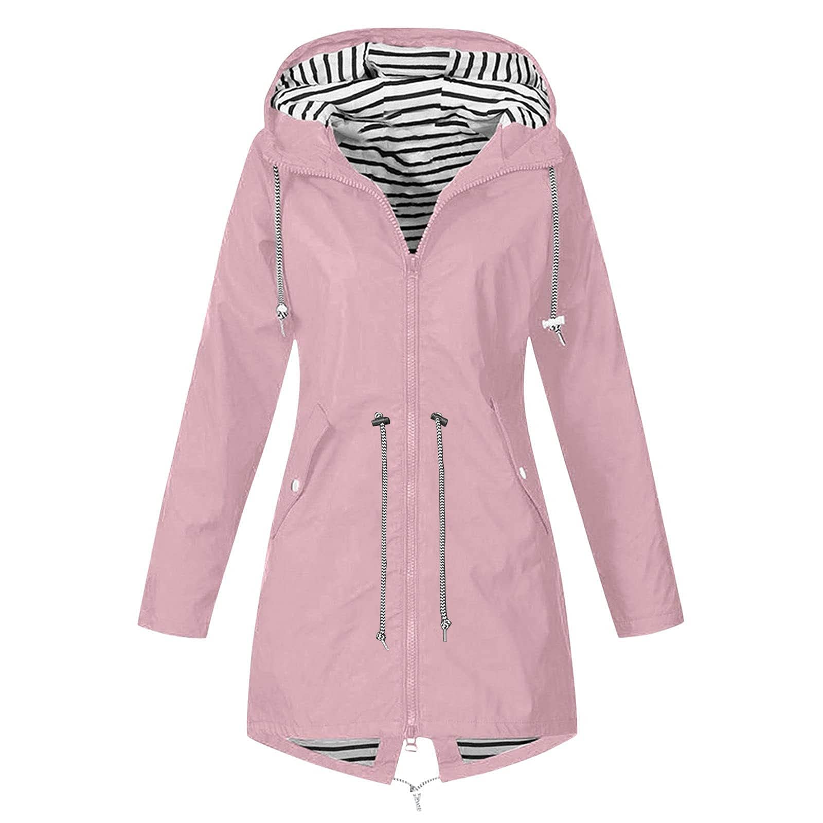 Women's Plus Size Hooded Rain Jacket - Waterproof Windproof Lightweight Zipper Windbreaker for Outdoor Activities | Perfect for Hiking, Camping & Commuting