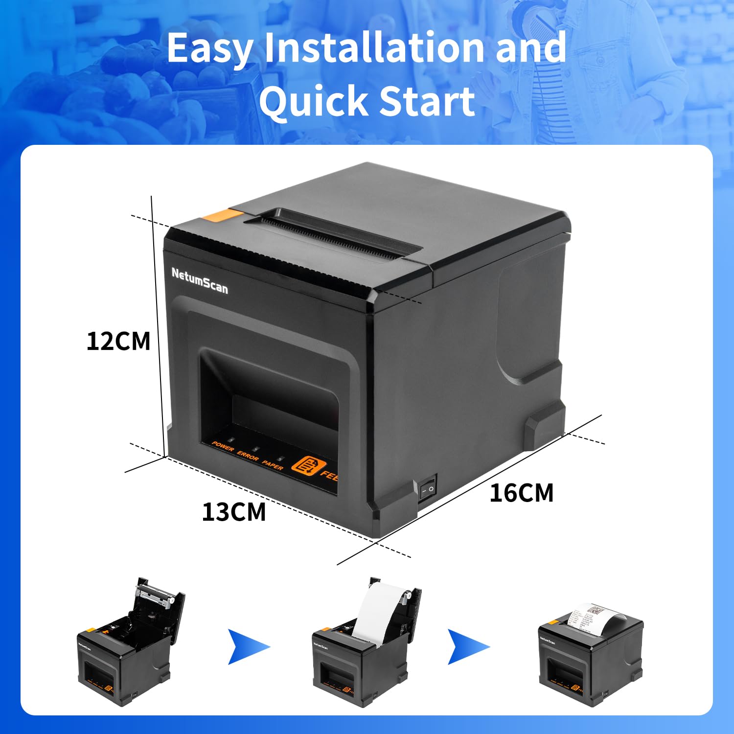 NetumScan 80mm High-Speed Thermal POS Receipt Printer - 300mm/s USB & Ethernet Interface with Auto Cutter - Compatible with Windows/Mac/Linux - Ideal for Restaurants, Retail Stores & Cash Drawer Systems (NS8360L)