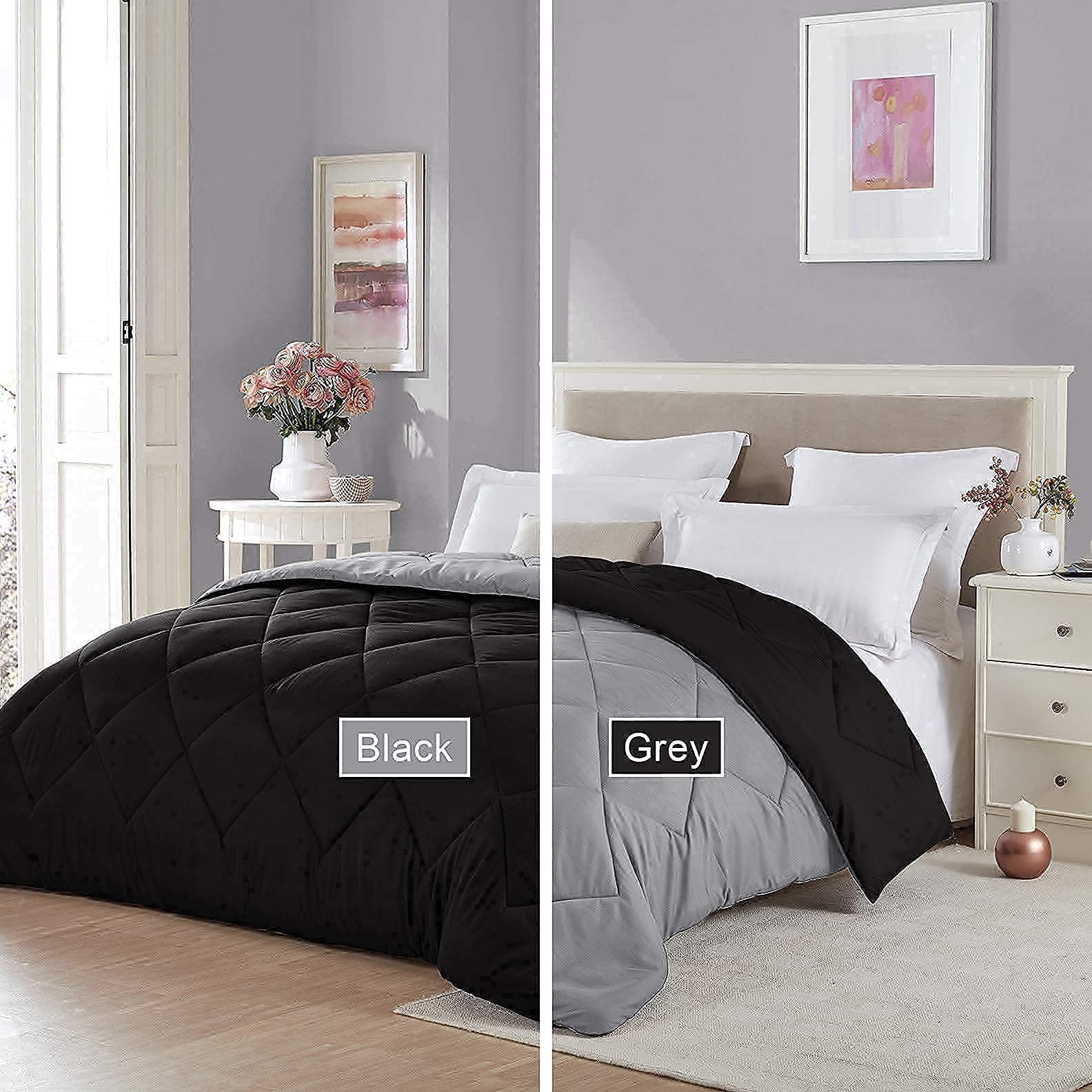 Black Microfiber Reversible Comforter Set for Boys - Lightweight Breathable Dorm Bedding with 2 Pillowcases | Perfect for Back to School & College Dorm Room Decor