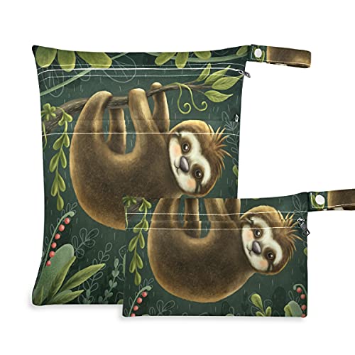 **Waterproof Reusable Wet Dry Bag with Two Zippered Pockets - Cute Sloth Design for Diapers, Swimsuits & Toiletries - Perfect for Travel, Pool & Beach Trips**