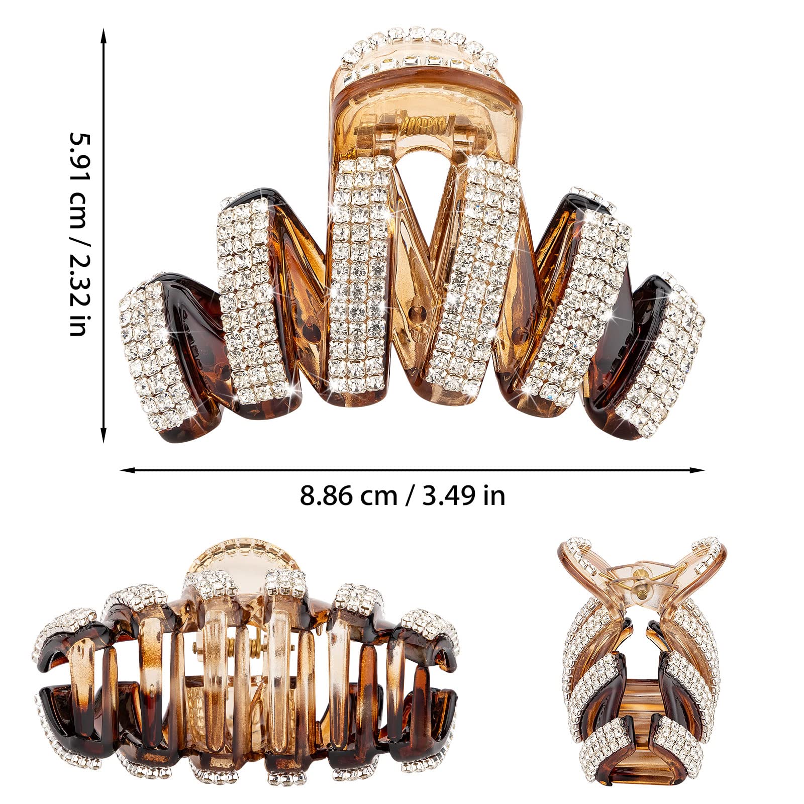 Noverlife 2PCS Rhinestone Hair Claw Clips for Women - Crystal Acrylic Jaw Clips for Thick Hair, Strong Hold Bling Barrettes - Perfect for Parties, Weddings, Prom & Everyday Styling