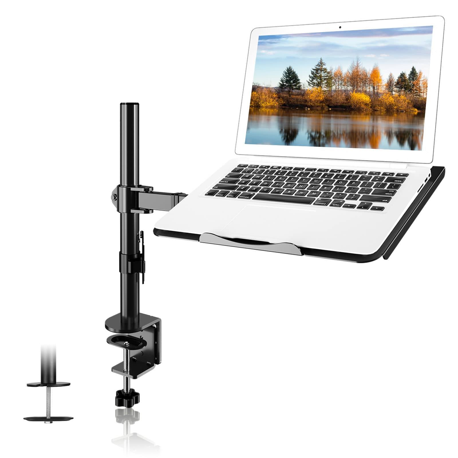 Suptek Adjustable Laptop Desk Mount Stand with Tray - Ergonomic Monitor Arm for 13-27 Inch Screens, Supports Notebooks up to 17