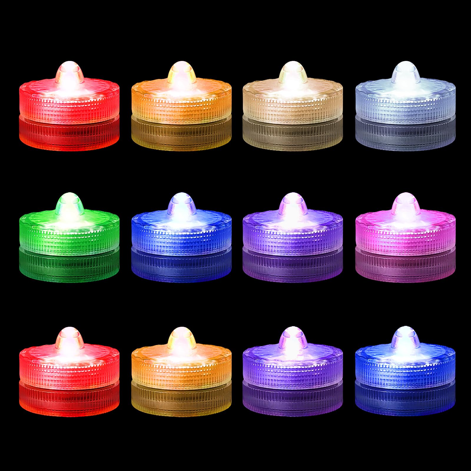 12 Pack RGB Submersible LED Lights - Waterproof Pool & Shower Lights, Mini LED Tea Lights for Crafts, Parties, Weddings, Swimming Pools & Fountains | Perfect for Home Decor, DIY Projects & Special Events
