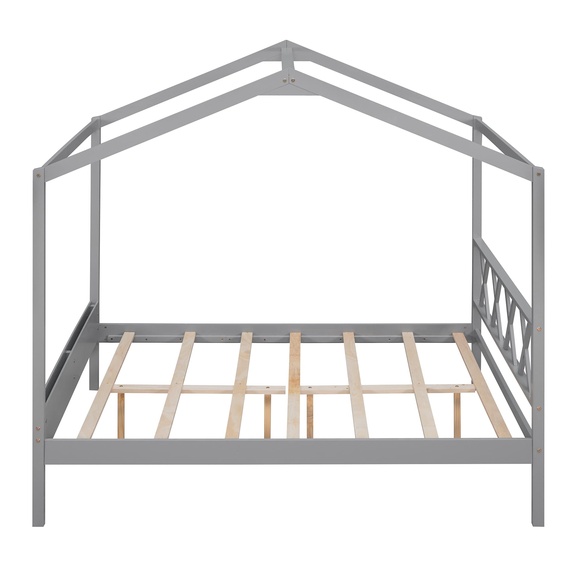 Merax Full Size Wooden House Bed with Storage & Roof - Kids Playhouse Bed for Bedroom, Grey - Perfect for Playrooms, Bedrooms & Imaginative Play
