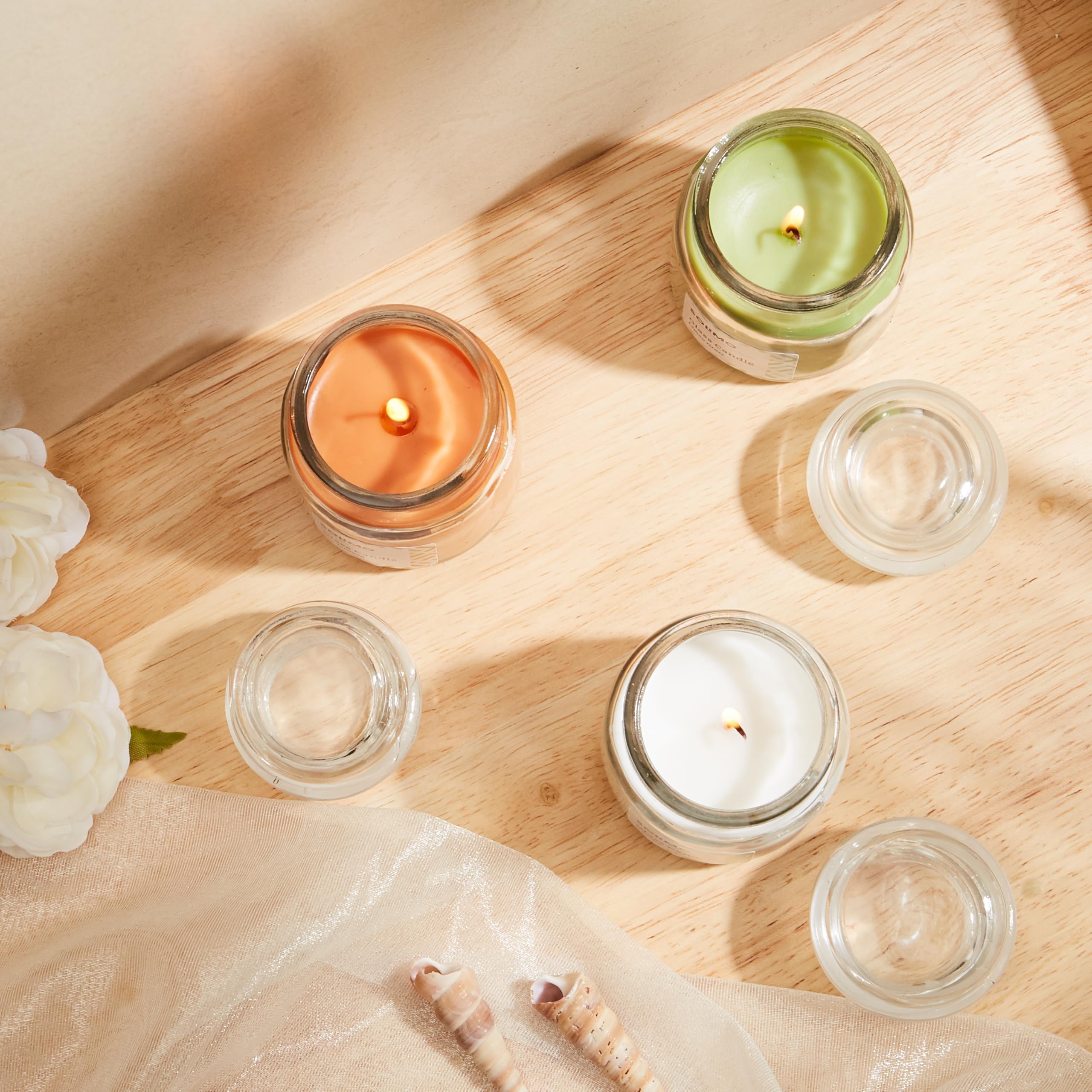 Solimo 3 oz Scented Candles Set of 3 - Sandalwood, Jasmine & Lemongrass | Smokeless, No Residue, 20-Hour Burn Time | Perfect for Home Relaxation, Spa, Yoga & Romantic Dinners