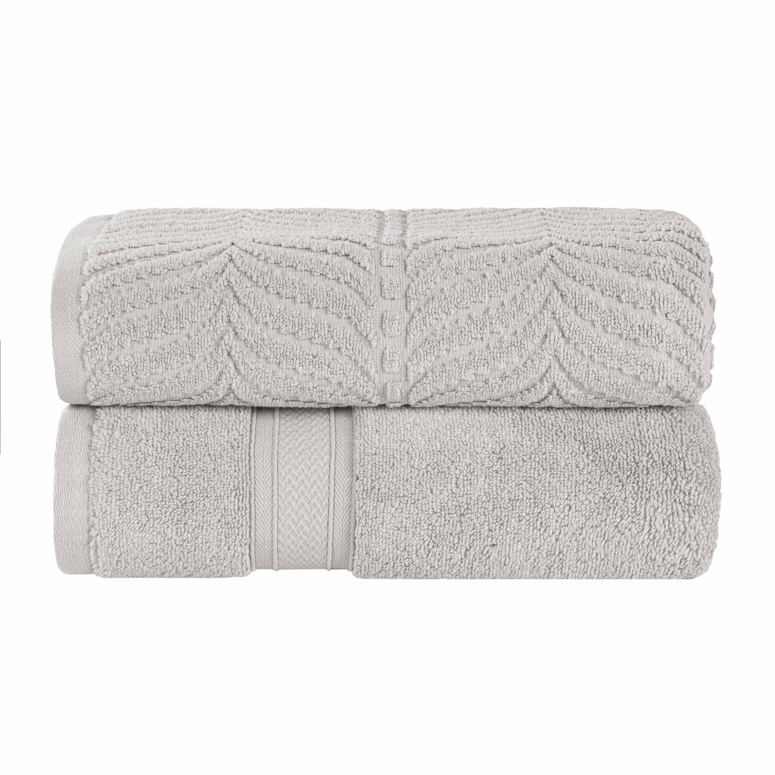 Premium Zero Twist Cotton Bath Towel Set of 2 - Ultra Soft Solid & Jacquard Chevron Design for Luxury Bathroom & Spa Experience