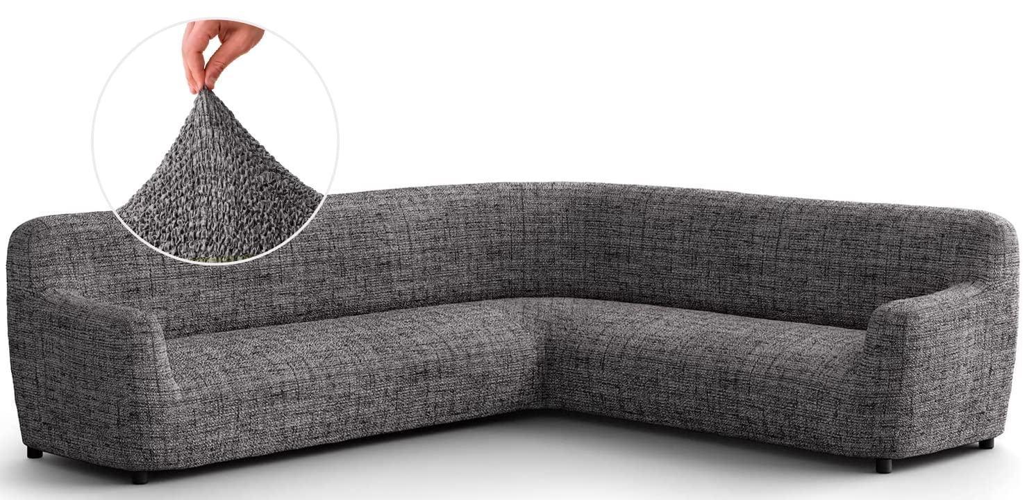 PAULATO BY GA.I.CO. Extra Large L-Shaped Corner Sectional Sofa Cover - Washable Microfiber Slipcover with Form Fit Protection - Printed Vittoria Grey 1-Piece Couch Protector | Perfect for Living Room, Family Room & Home Theater Furniture Protection