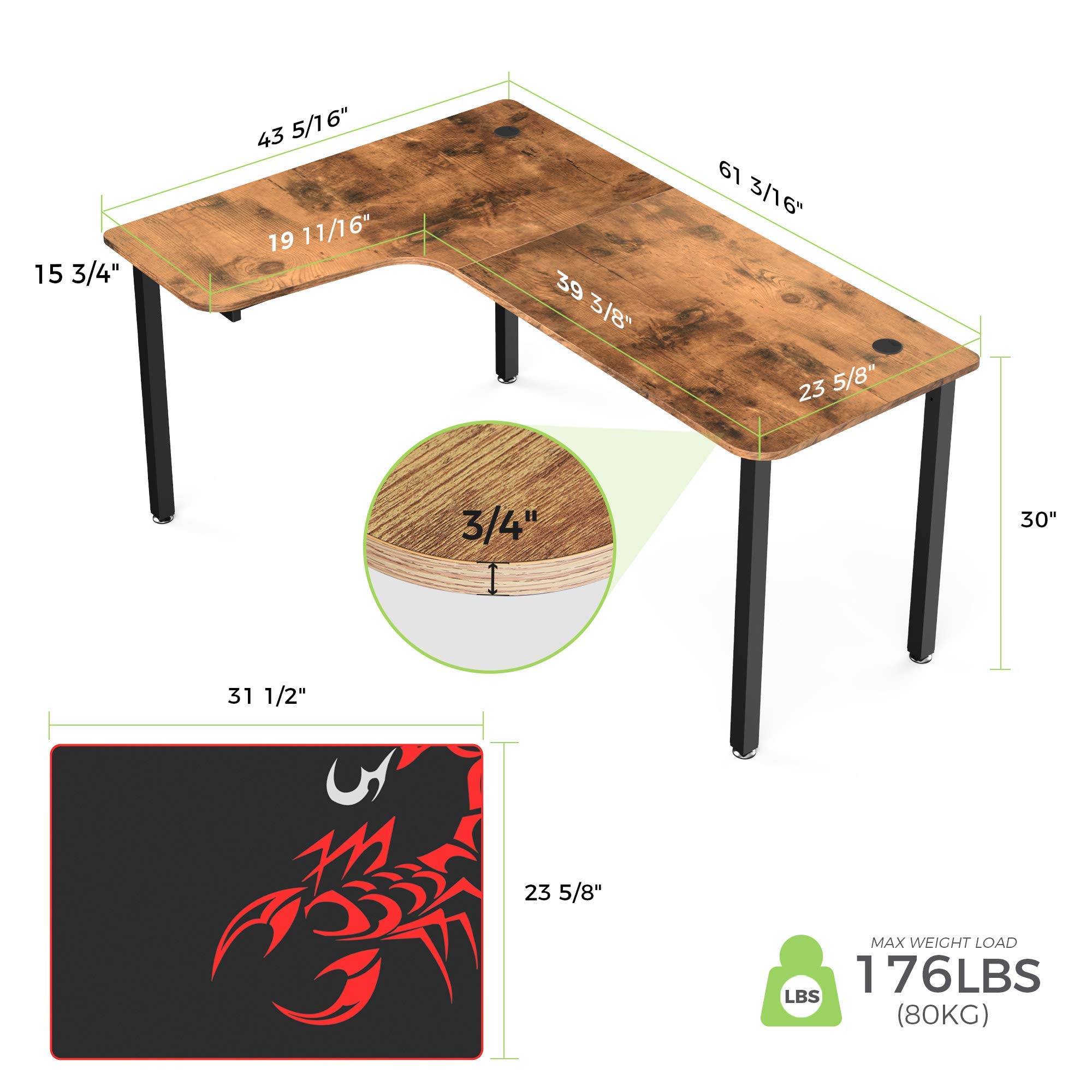 EUREKA ERGONOMIC 61 Inch L-Shaped Computer Corner Desk for Home Office, Gaming & Study - Space Saving Design with Mouse Pad, Easy Assembly (Left Side, Brown) - Perfect for Small Spaces & Multi-Monitor Setups