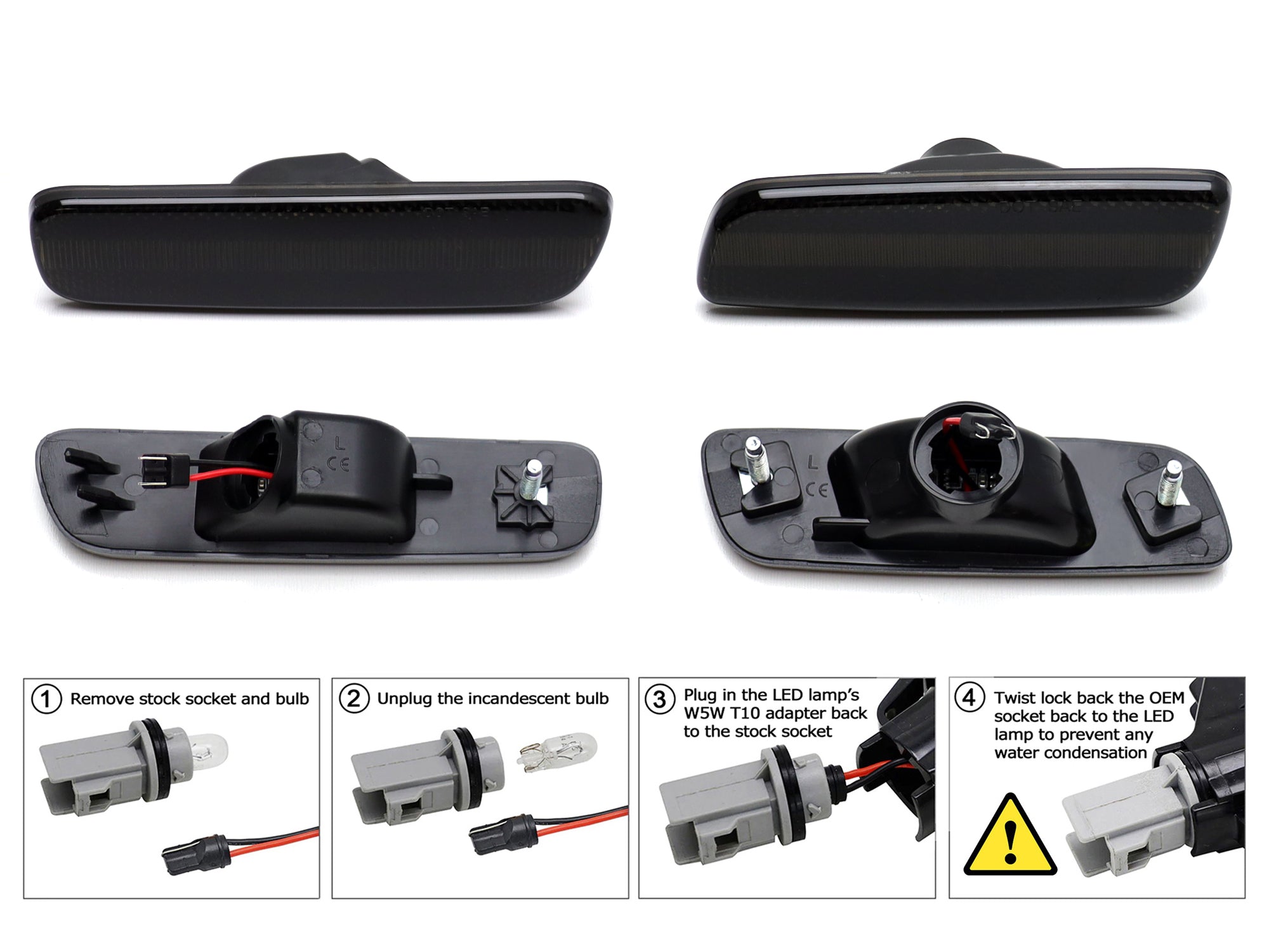 4-Piece Smoked Lens Amber/Red LED Front & Rear Side Markers for 2001-2005 Lexus IS300 - Upgrade Your Car's Style & Visibility for Night Driving & Custom Look