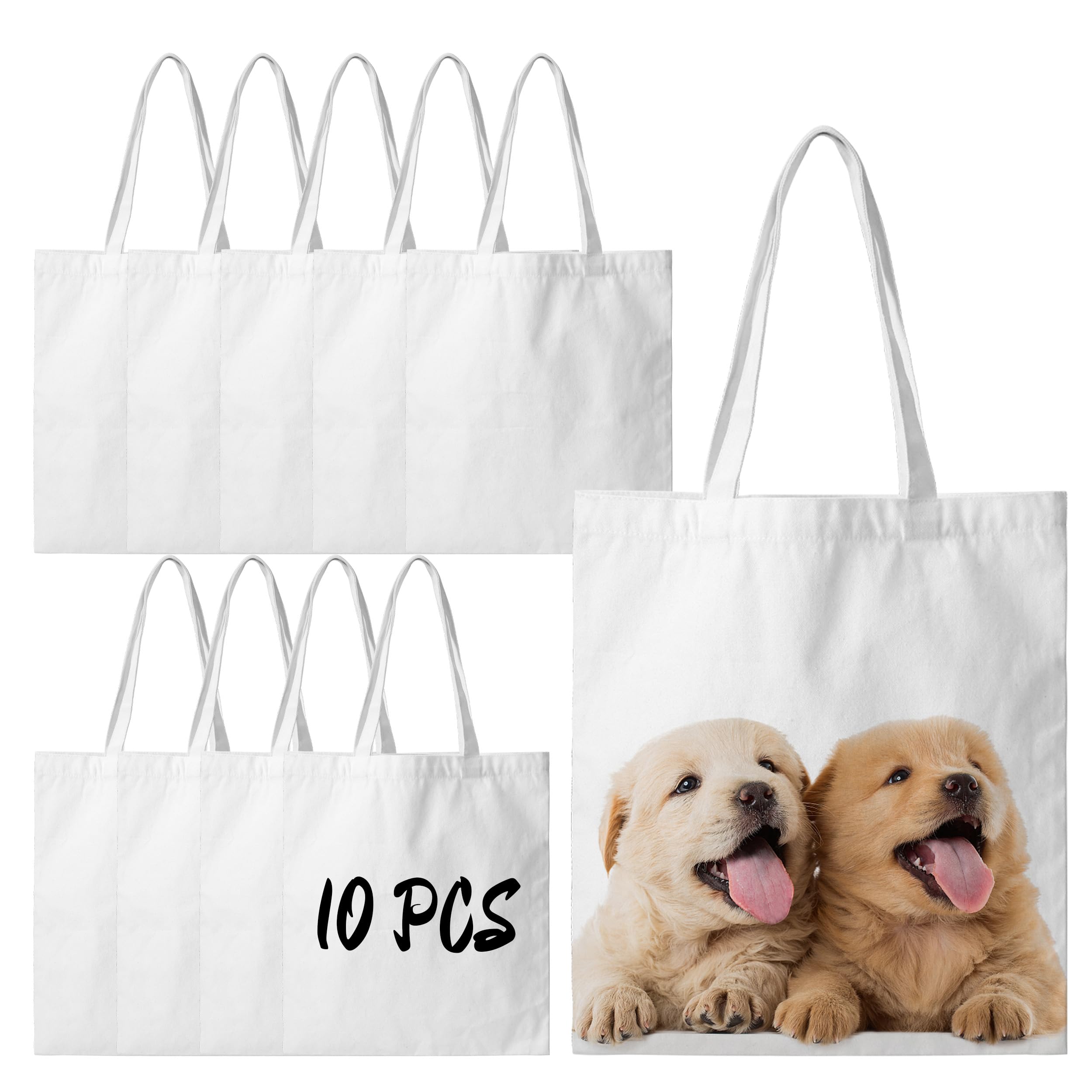 Joyclub 10 Pack Sublimation Tote Bags - Bulk Polyester Canvas Reusable Grocery Bags for DIY Painting, Crafting & Sublimation - Perfect for Gifts, Shopping, Beach Trips & Farmers Market