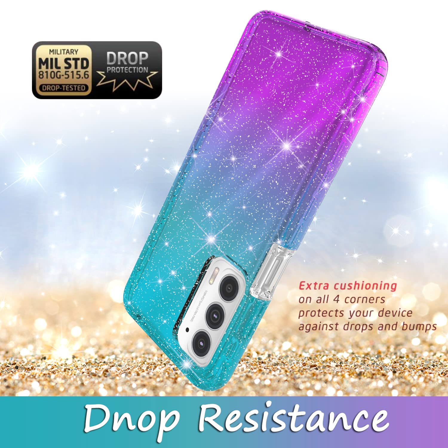 Rosebono Samsung Galaxy S22 Case - Glitter Gradient Hybrid Clear Protective Cover (Teal/Purple) | Shockproof & Scratch Resistant | Perfect for Everyday Use, Work & Travel