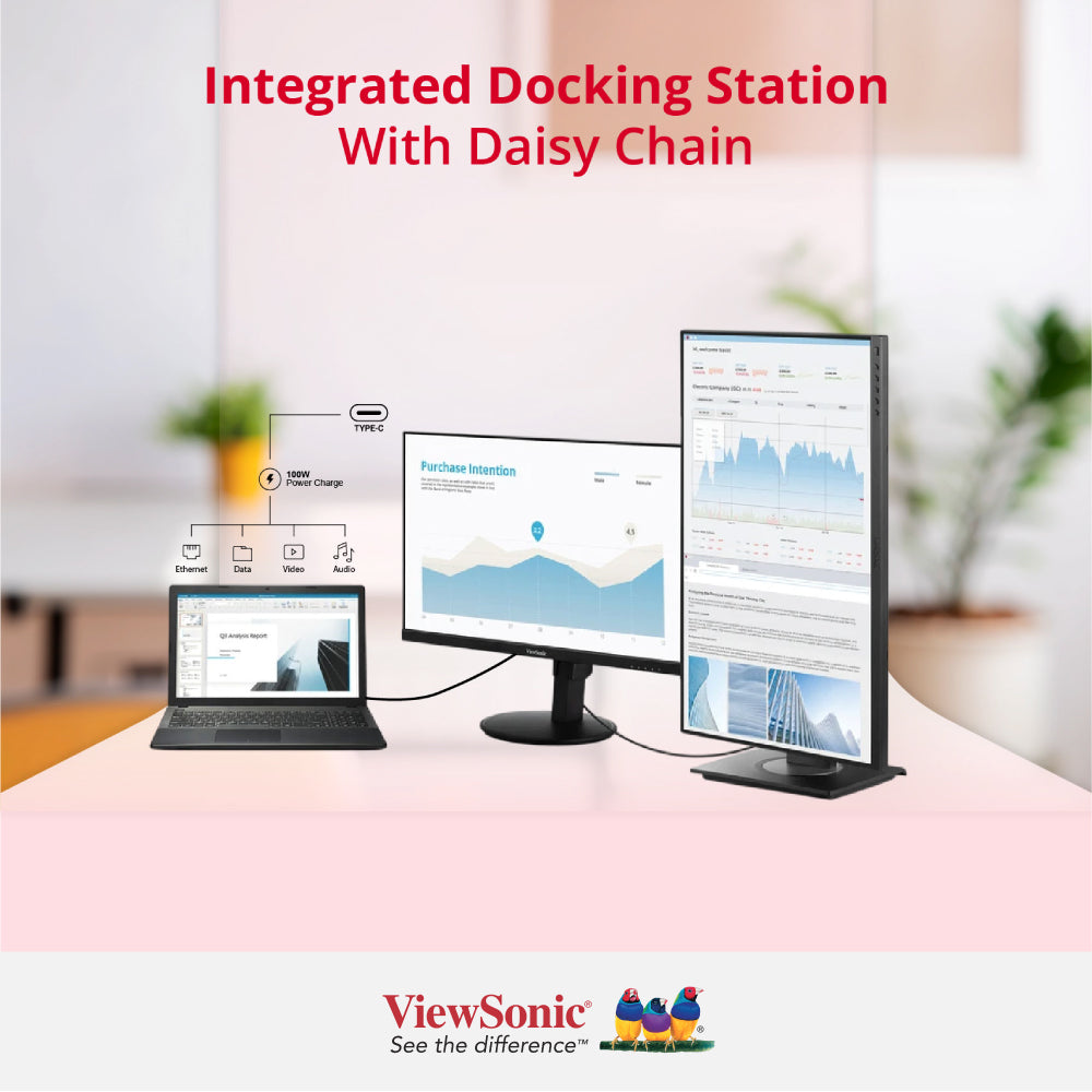 ViewSonic VG2709U 27-inch 2K QHD 100Hz USB-C Docking Monitor with Dual Speakers & Daisy Chain - Perfect for Home Office, Gaming, and Multi-Screen Productivity