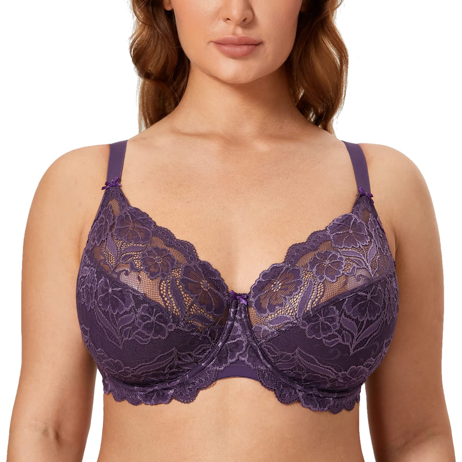 **DELIMIRA Women's Plus Size Full Coverage Lace Underwire Unlined Bra – Comfortable Support for Everyday Wear, Work, and Special Occasions**