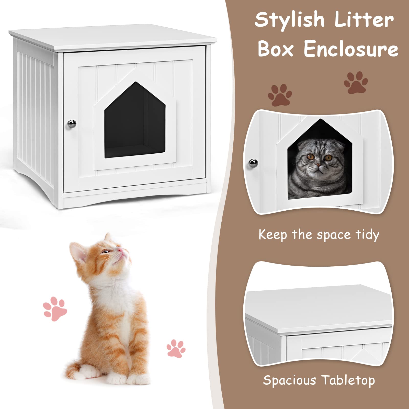 PETSITE Cat Litter Box Enclosure Furniture - Hidden Litter Box Cabinet with Washroom Design, White Decorative Cat House & Nightstand for Indoor Pets | Perfect for Small Spaces, Apartments & Home Decor