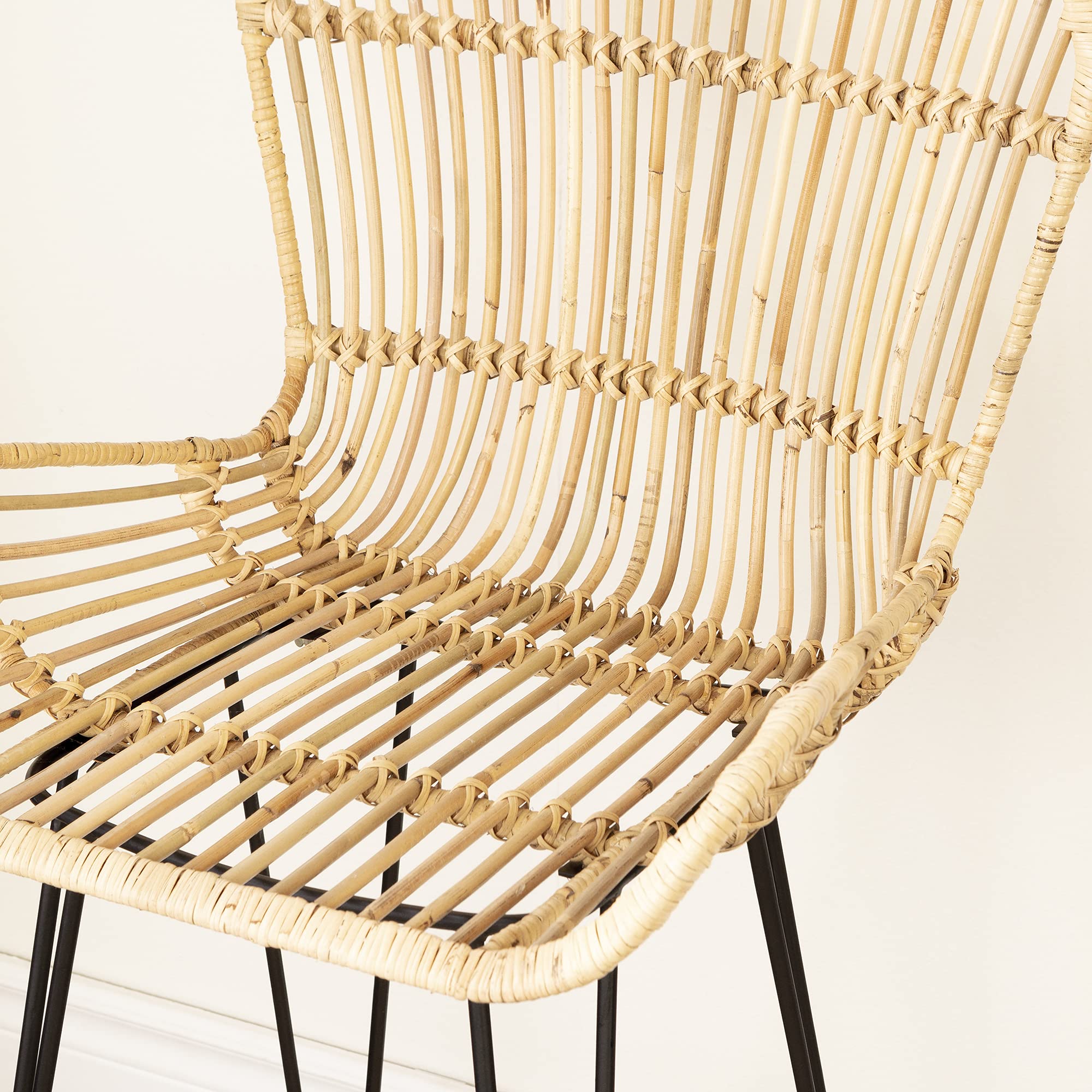 South Shore Balka Dining Chairs with Armrests, Set of 2 - Rattan & Black Modern Kitchen Chairs for Dining Room, Breakfast Nook or Patio