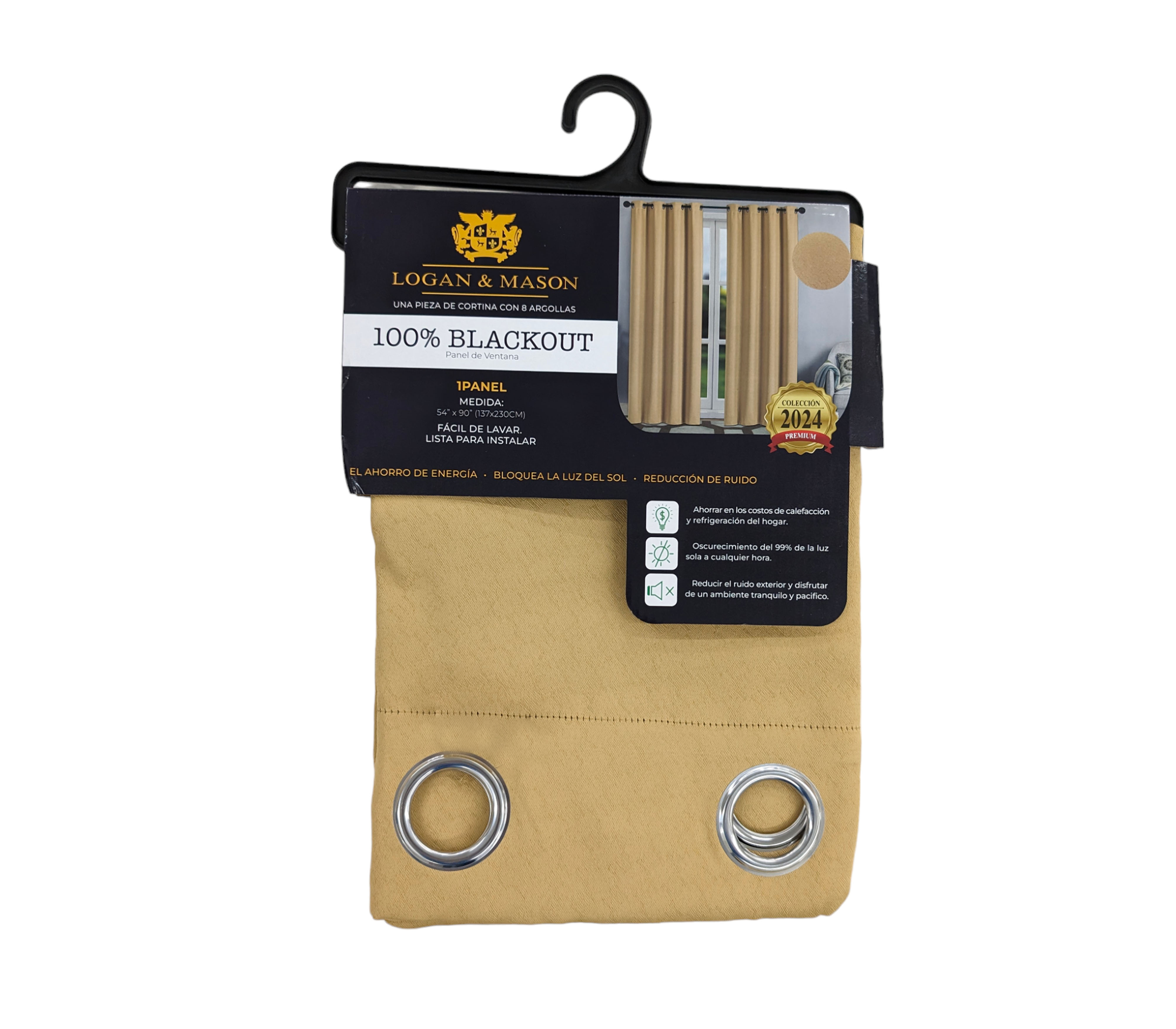 Logan & Mason 100% Blackout Window Curtain with Rings - Thermal Insulated Room Darkening Drapes for Bedroom, Living Room & Nursery