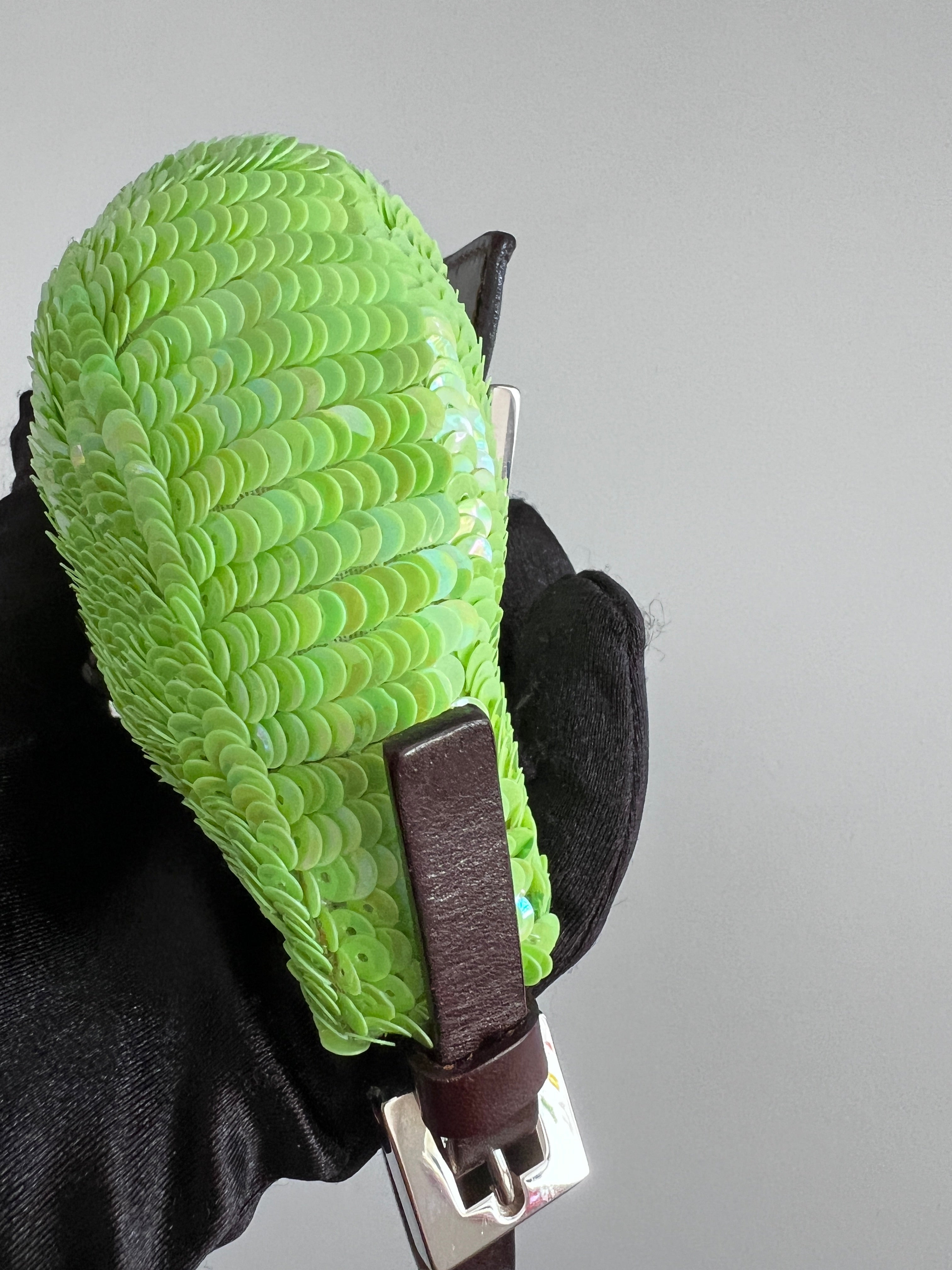 Vintage Neon Green Small Sequin Croissant Bag - Stylish Crossbody Purse for Women, Perfect for Parties, Night Out & Special Occasions