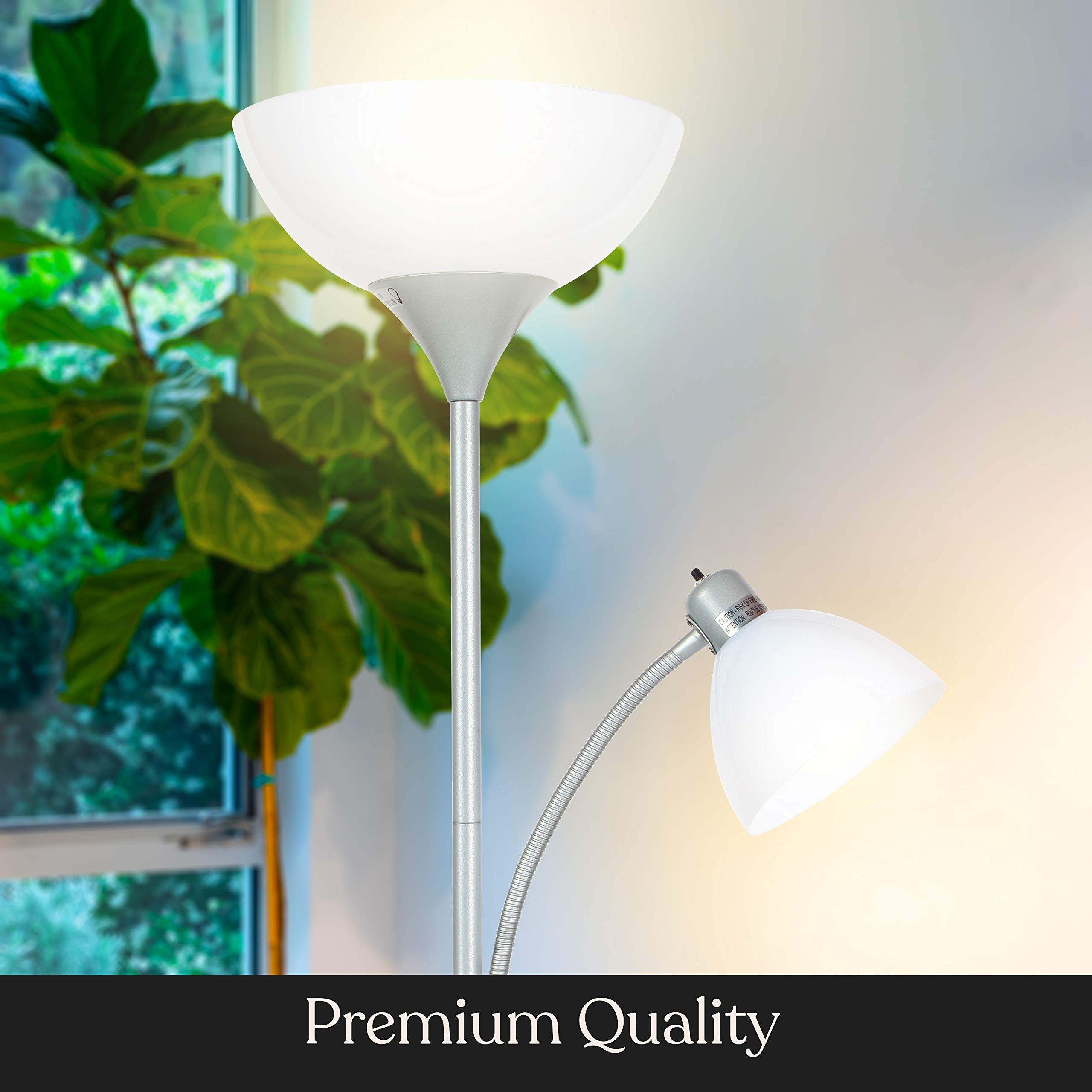 Brightech Sky Dome Plus LED Floor Lamp - Super Bright Dimmable Torchiere Standing Lamp for Living Room, Bedroom & Office - Adjustable Reading Light with Silver Finish - Perfect for Night Reading, Home Decor & Workspace Lighting
