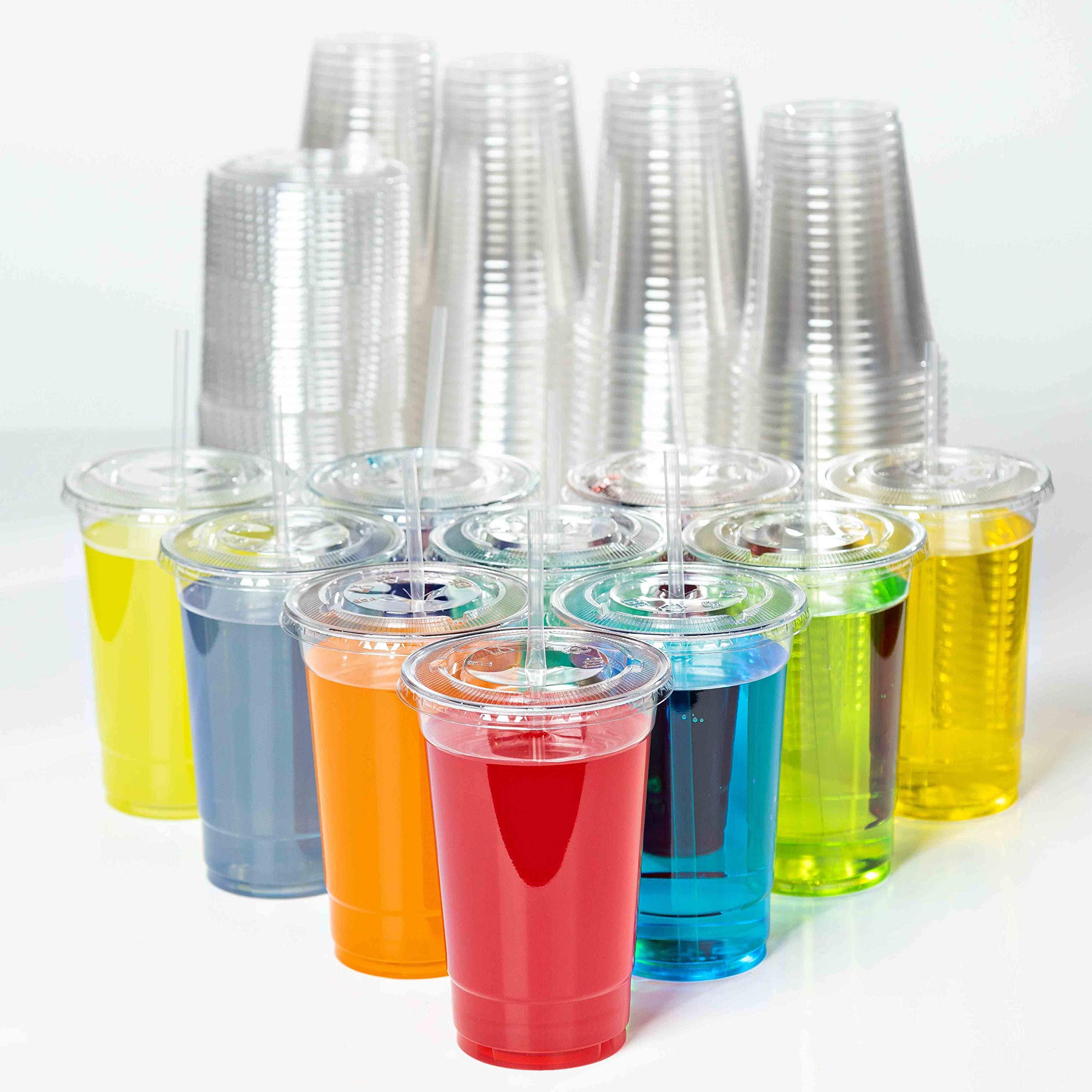 SafeWare 24oz Disposable Clear Plastic Cups with Flat Lids & Straws - 400 Sets (4 Boxes of 100) - Perfect for Parties, Picnics, and Beverage Service