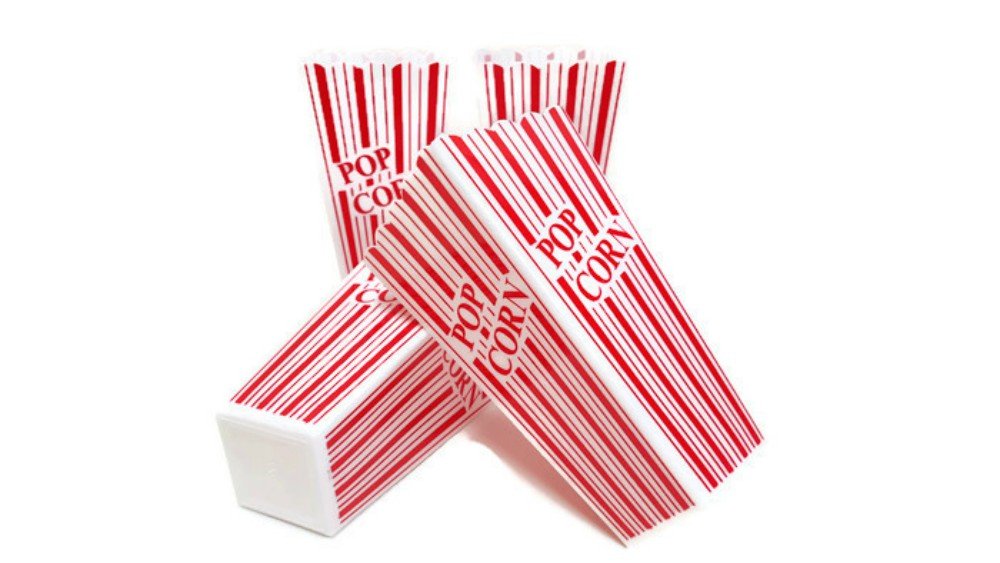 Classic Red & White Plastic Popcorn Containers for Movies, Parties & Events – 4-Pack by Playscene – Perfect for Movie Nights, Carnivals & Themed Decorations