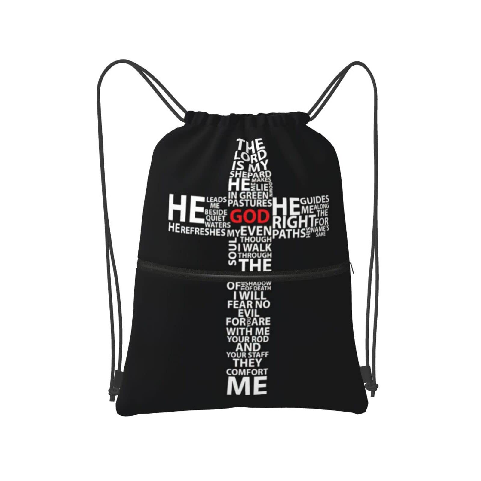 Christian Faith Jesus Drawstring Backpack - Water Resistant Nylon Gym Sports Bag with Front Zipper Pocket for Women, Men & Kids - Perfect for Church, School, Travel & Outdoor Activities