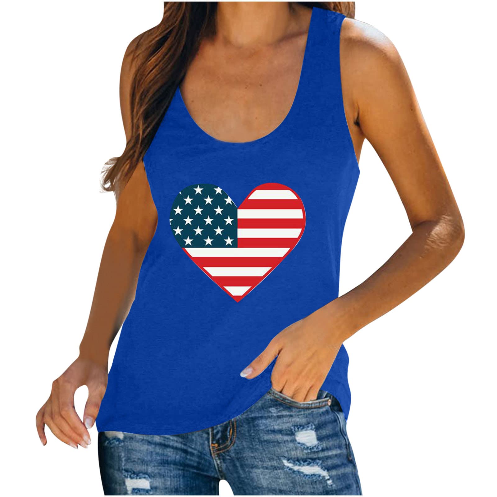 Women's Summer Tops - Casual Sleeveless Tank Tops with Independence Day Print, Beach Vest Blouse & Camis for Ladies | Perfect for 4th of July Parties, Beach Vacations & Summer Outings