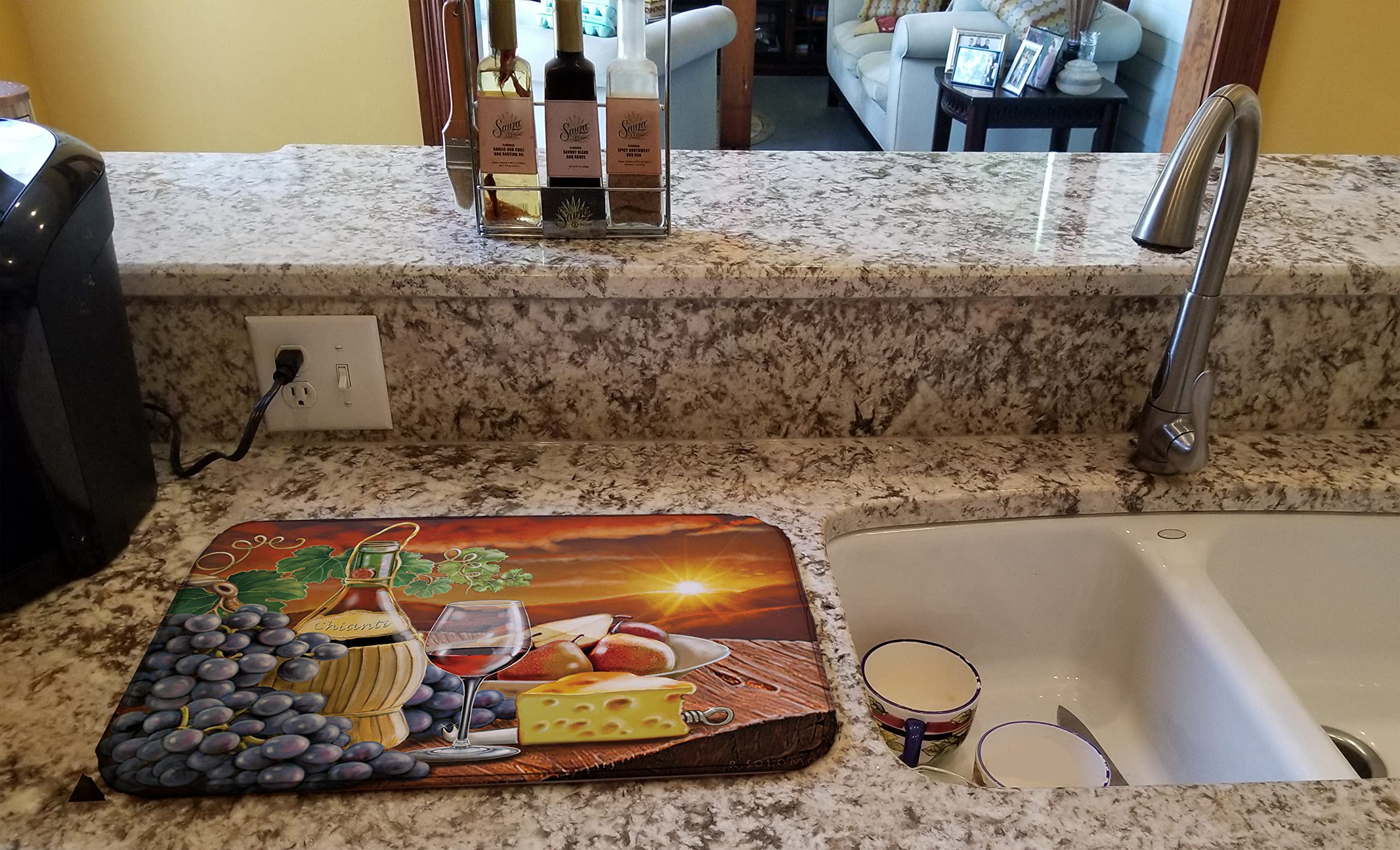 Chianti Pears Wine & Cheese Dish Drying Mat - Absorbent Kitchen Counter Mat (14x21