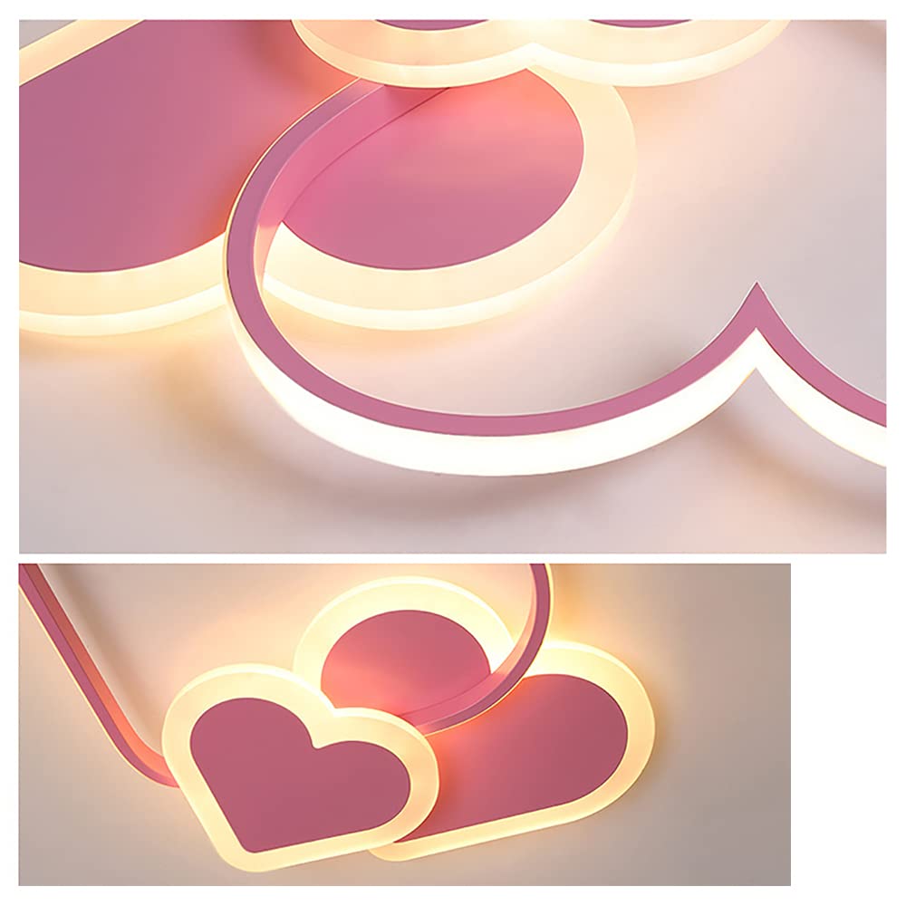 YIYIBYUS 37W Dimmable LED Ceiling Light - Heart Shaped Kids Room Lighting with Remote Control, Pink Acrylic Nursery Light for Bedroom, Kitchen, Bathroom & Dining Room - Perfect for Children's Bedrooms, Playrooms and Cozy Home Decor