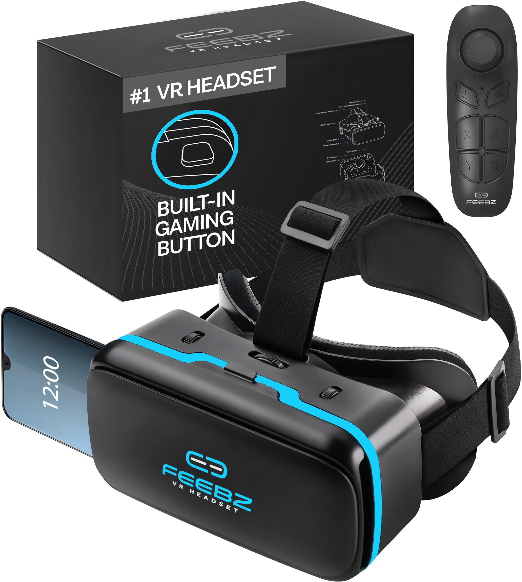 Feebz 3D VR Headset for Kids 2.0 with Android Remote - Compatible with iPhone & Android Phones | Includes 3D VR Videos & App Links | Virtual Reality Goggles Starter Kit for Beginners | Perfect for Gaming, Education & Family Entertainment