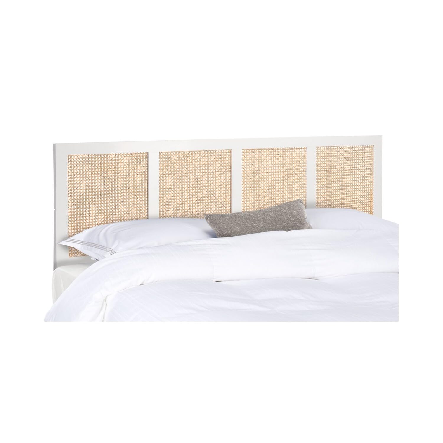 SAFAVIEH Vienna White Wash Cane King Headboard Platform - Rustic Farmhouse Bed Frame for Master Bedroom & Guest Room Decor