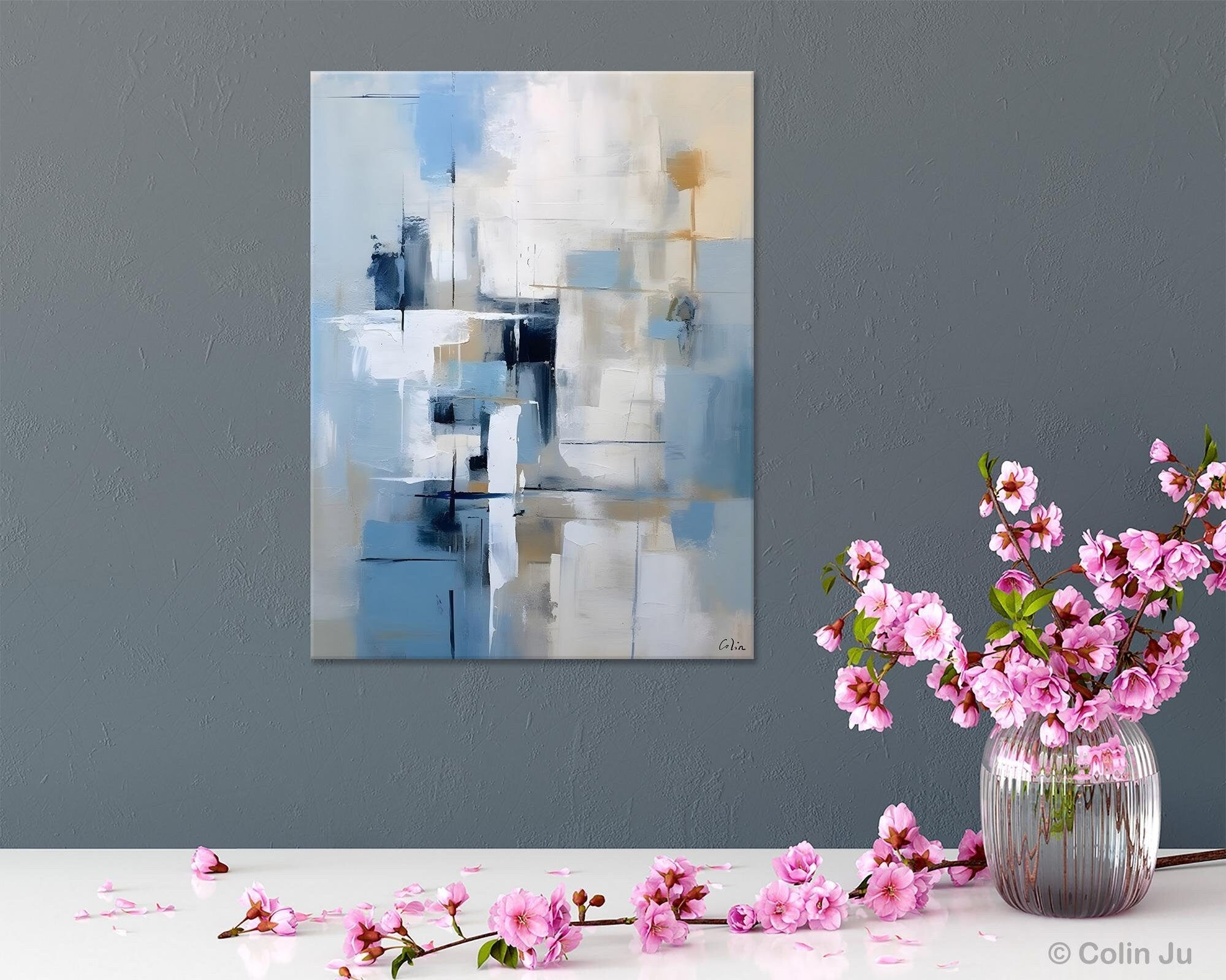 Hand Painted Acrylic Abstract Art on Canvas - Large Modern Wall Painting for Dining Room Decor | Original Contemporary Artwork for Home & Office Interior Design