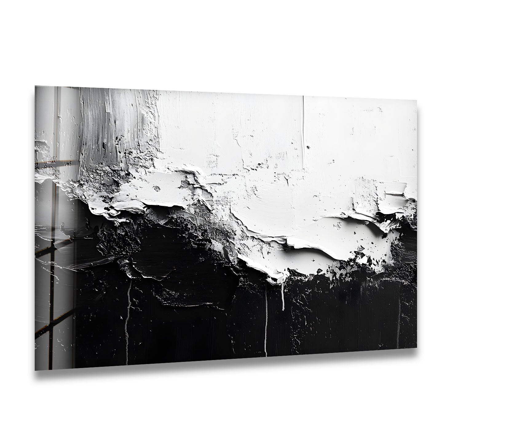 Abstract Black and White Glass Wall Art - Modern Home Decor for Living Room, Bedroom & Office - Elegant Contemporary Wall Hanging for Stylish Interior Design