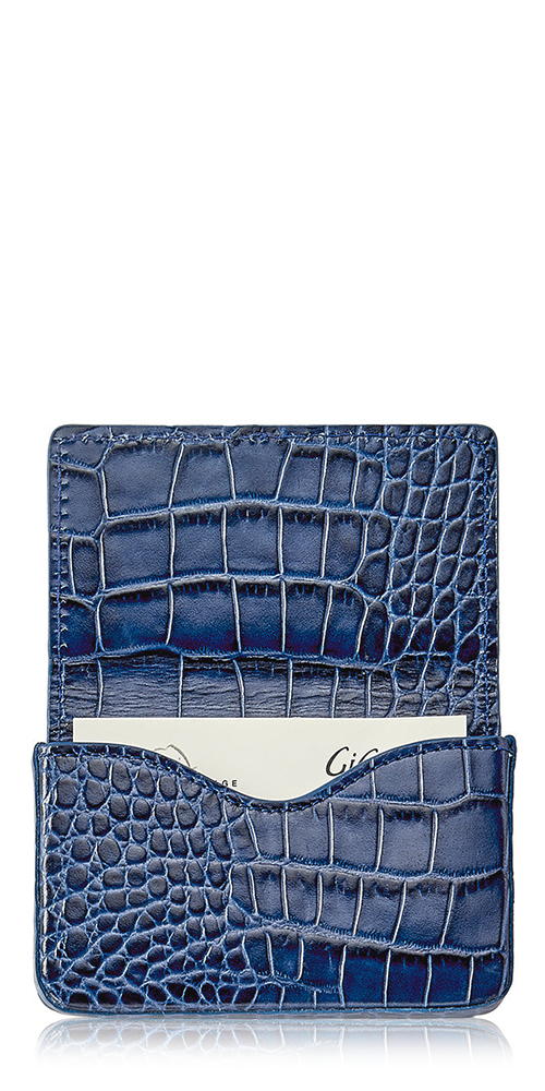 Premium Sapphire Crocodile Leather Business Card Holder - Luxury Executive Card Case for Networking & Professional Meetings