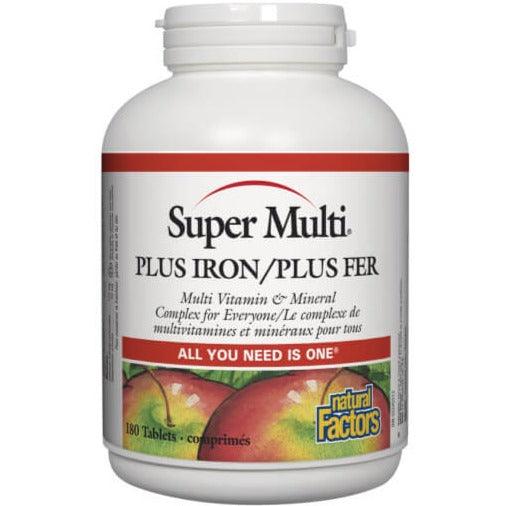 Natural Factors Super Multi Plus Iron Supplement - 180 Tablets | Essential Daily Multivitamin with Iron for Energy & Immune Support | Perfect for Active Lifestyles & Overall Wellness