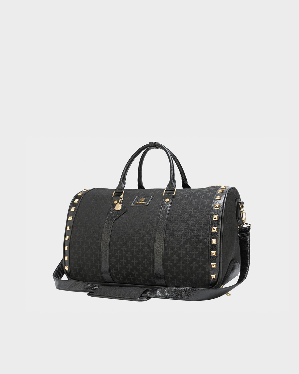 Black Cross Spiked Rolling Duffle Bag - Stylish Travel Luggage for Gym, Work & Weekend Getaways | Durable Wheels & Trendy Design