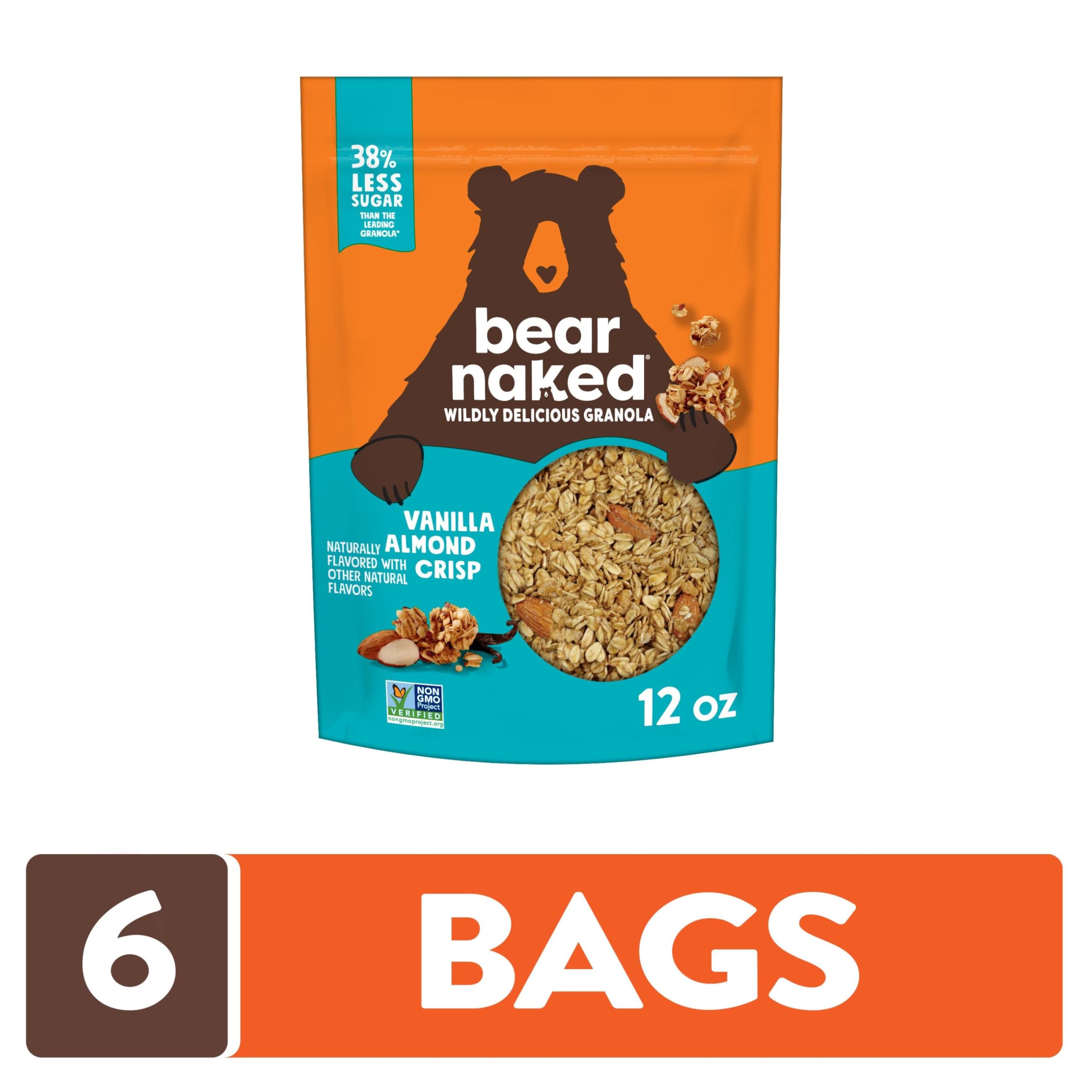 Bear Naked Granola Cereal - Whole Grain Granola with Vanilla Almond Crisp (6 Bags) | Healthy Breakfast Snacks & On-The-Go Energy Boost for Workouts, Hiking & Office Snacking
