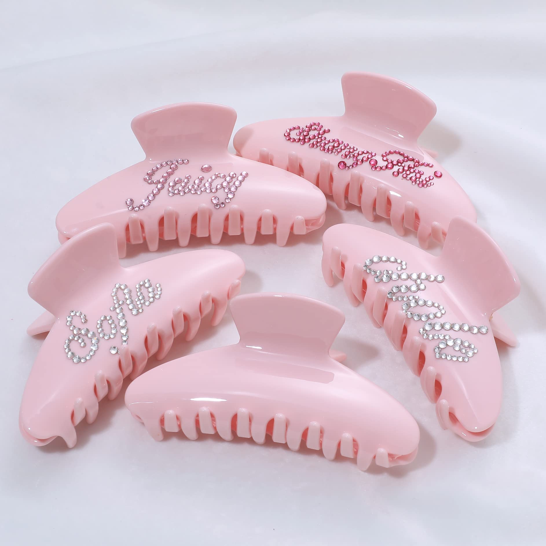 Custom Rhinestone Name & Number Hair Claw Clips - 4 Inch Non-Slip Large Hair Clamps for Women, Banana Jaw Hair Accessories for Thin & Thick Hair (Light Pink) - Perfect for Weddings, Parties & Everyday Styling