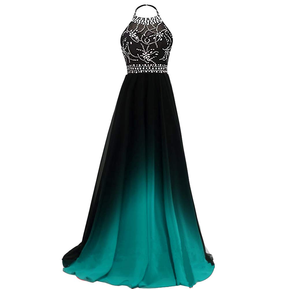 Lemai Women's Beaded Gradient Black Ombre Chiffon Formal Evening Gown - Elegant Prom Dress for Homecoming, Gala & Special Occasions