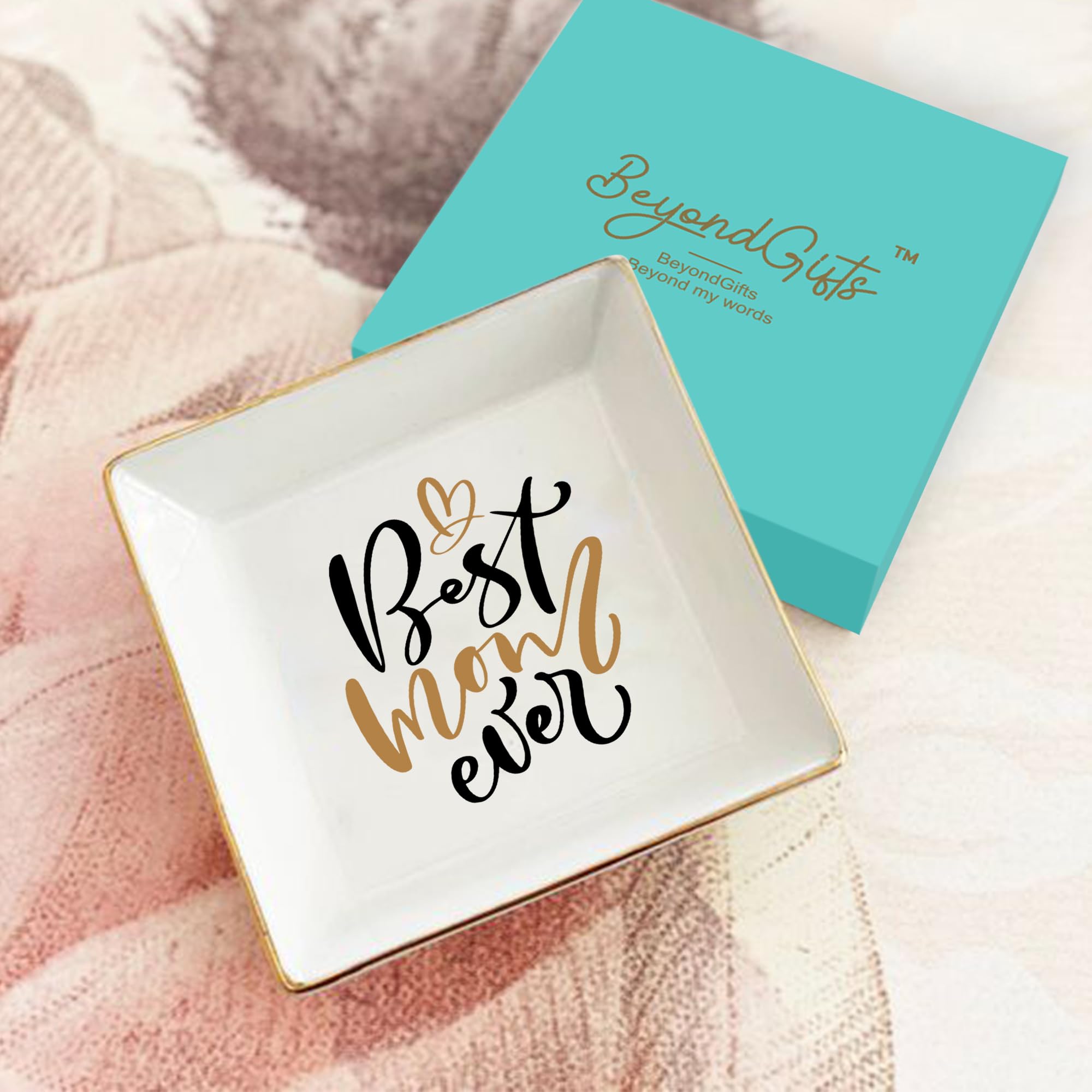 LADY&HOME Ceramic Trinket Dish for Mom - Elegant Jewelry & Ring Holder, Perfect Mother's Day Gift, Birthday Present for Women - Ideal for Bedroom Dresser, Bathroom Vanity & Entryway Organization