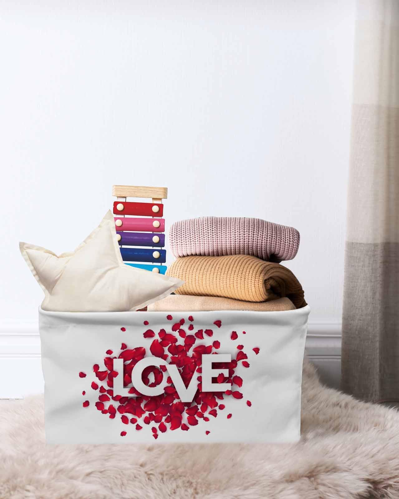 Large Collapsible Storage Bins with Handles - 2 Pack White Fabric Cube Organizer Baskets for Shelves, Closet & Nursery | Valentine's Day Gift Idea with Rose Leaf Design | Perfect for Home Organization & Decor