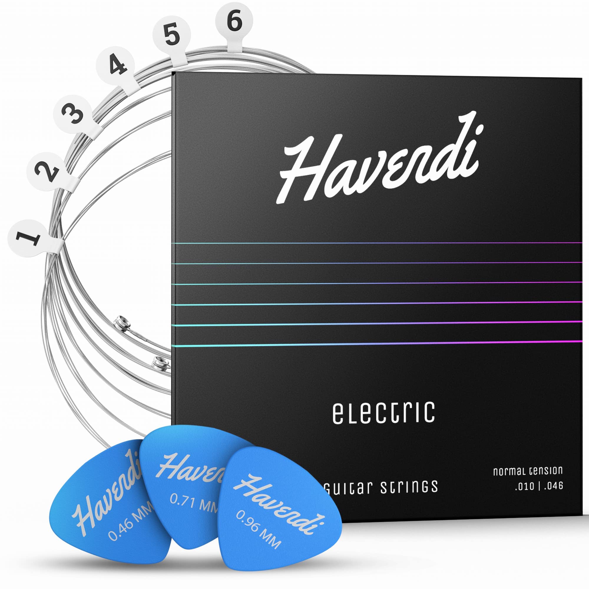 HAVENDI® Premium Electric Guitar Strings - 6 String Set with Nickel Coated Steel for Brilliant Sound Quality, Includes 3 Picks - Perfect for Rock, Blues & Live Performances