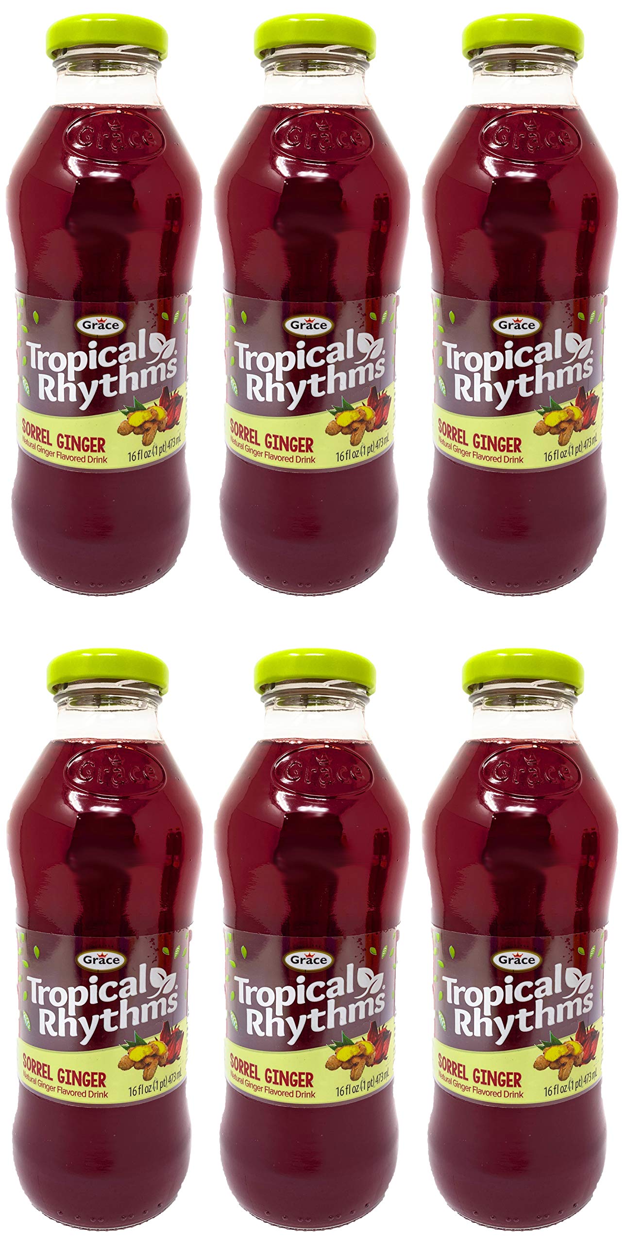 Grace Tropical Rhythms Sorrel Ginger Jamaican Fruit Juice - 16oz (6 Pack) | Refreshing Caribbean Beverage for Parties, BBQs & Summer Refreshment