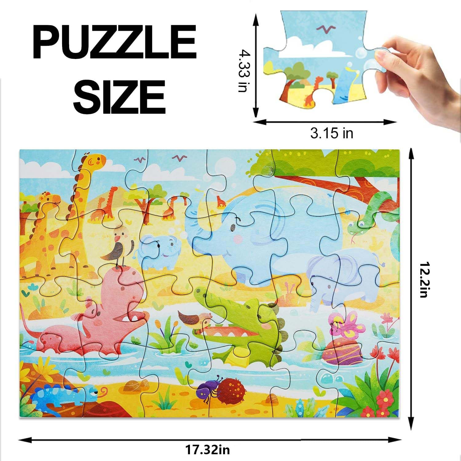 Jumbo Jungle Animal Floor Puzzle for Kids Ages 3-5 | 24-Piece Preschool Learning Toy for Boys & Girls | Playroom & Classroom Educational Gift