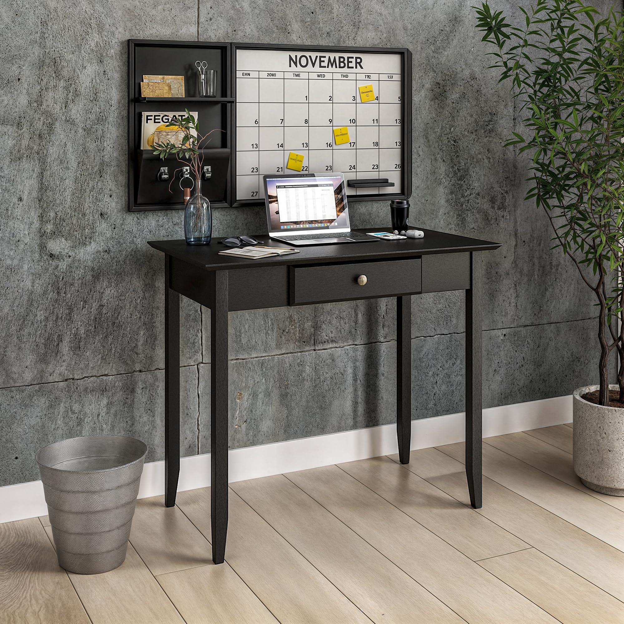 Camaflexi Black Shaker Writing Desk with One Drawer - Compact Home Office Desk for Small Spaces, Study & Work from Home