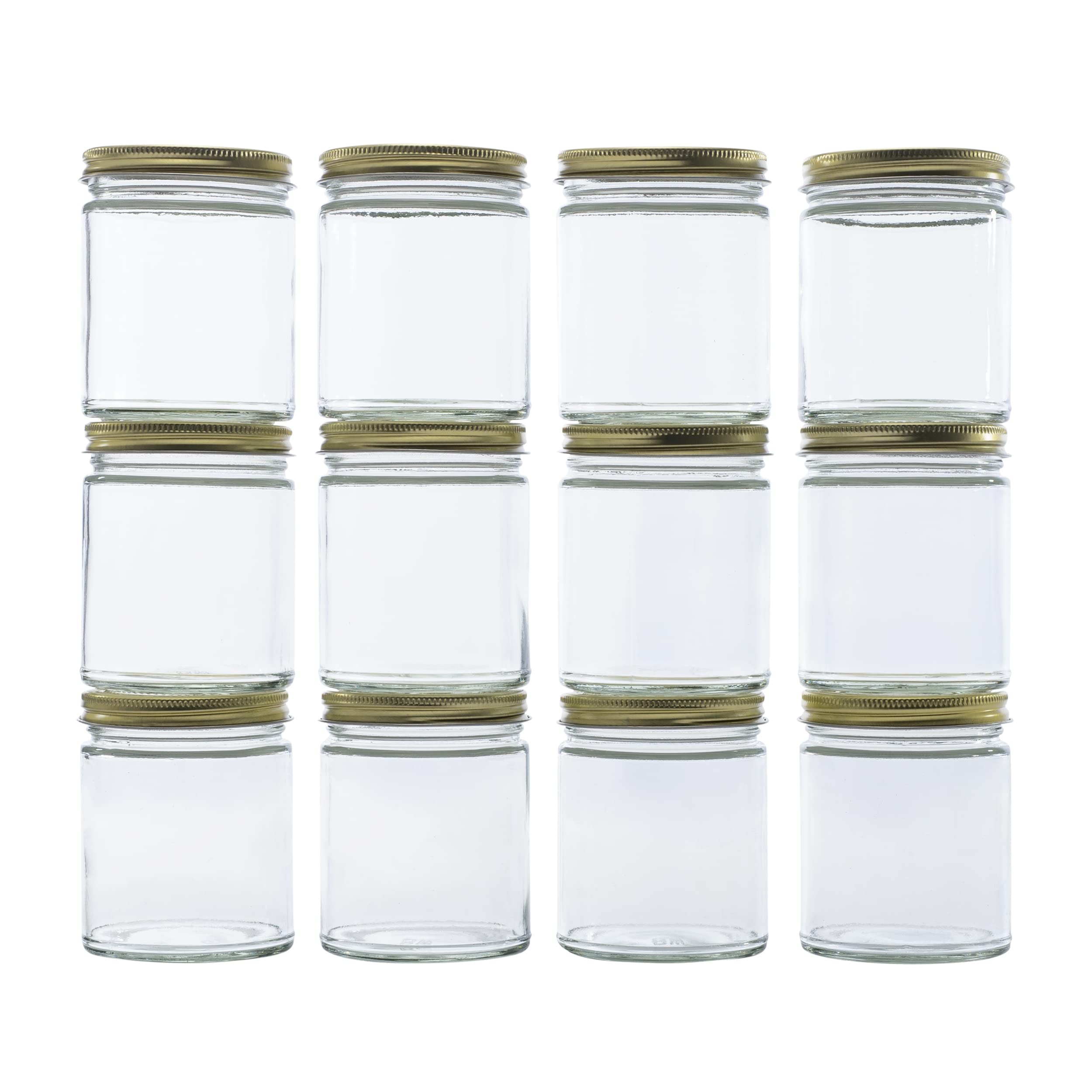 North Mountain Supply 9 Oz Glass Mason Jars with 70mm Gold Lids - 12 Pack (11 Cases) for Canning, Preserving, DIY Crafts & Home Storage - Perfect for Jams, Pickles, Candles & Gift Packaging