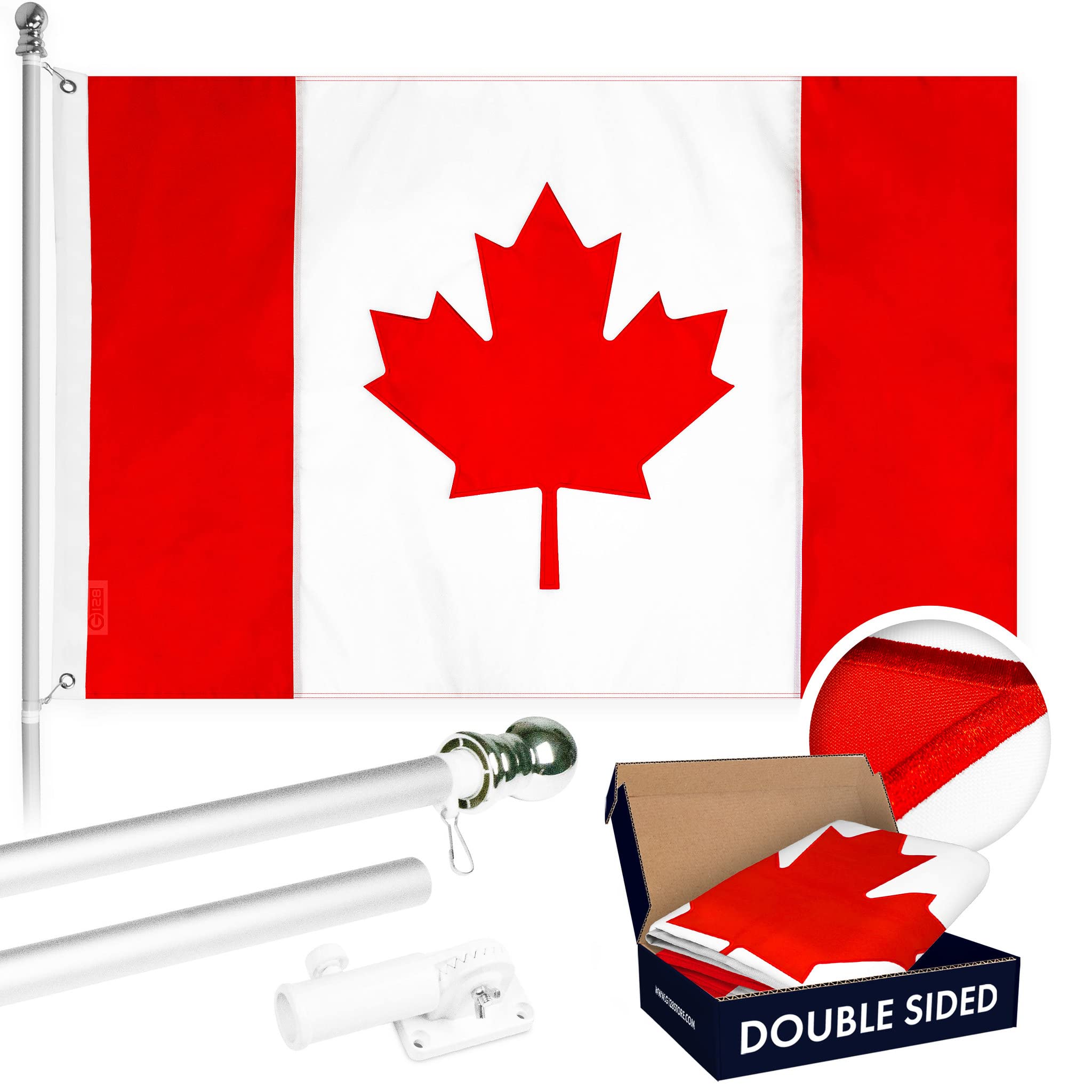 5FT Spinning Flagpole with 2x3FT Double-Sided Canada Flag - Silver Aluminum Pole, Brass Grommets & Embroidered Design (Flag Included) - Perfect for Backyards, Parades & Patriotic Events