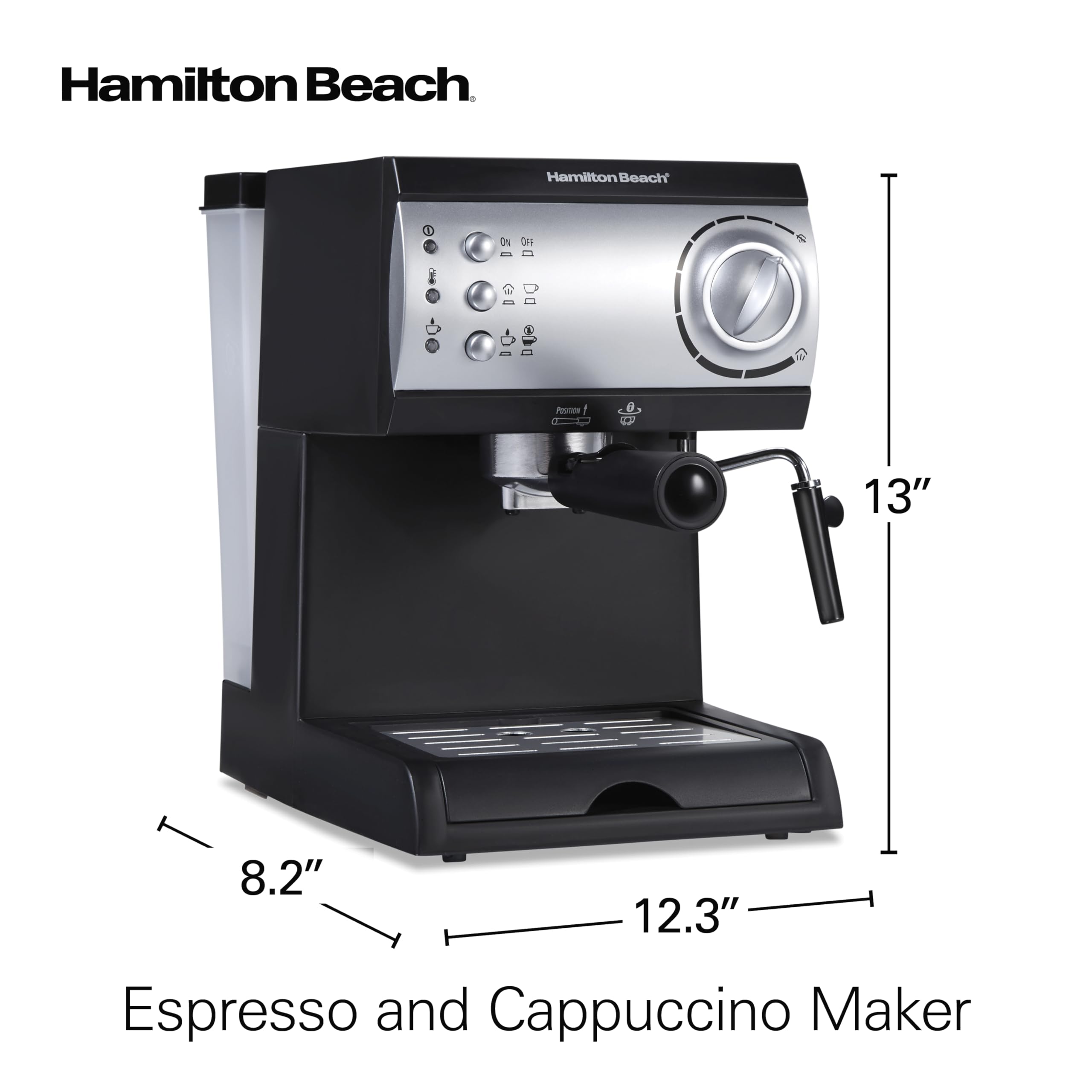 Hamilton Beach 15 Bar Espresso Machine - Professional Cappuccino, Mocha & Latte Maker with Milk Frother | 2-Cup Simultaneous Brewing | Compatible with Coffee Pods & Ground Coffee | 50 oz Water Tank | Black | Perfect for Home, Office & Coffee Shop Use
