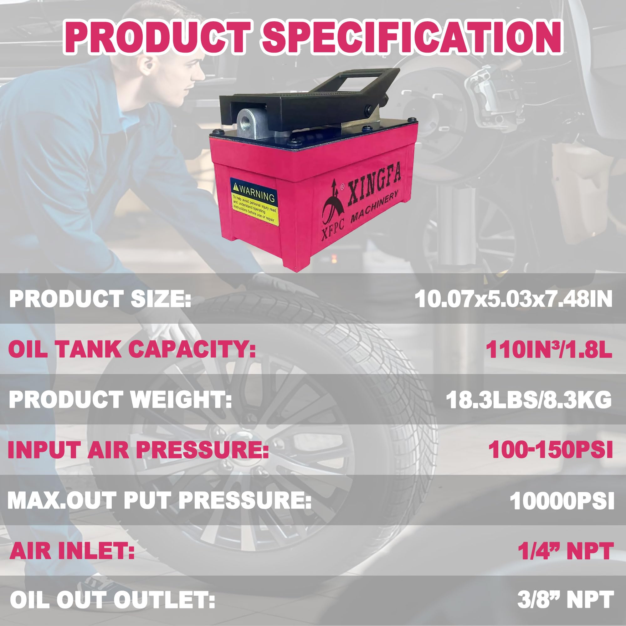 10,000 PSI Air Hydraulic Pump with 1.7L Reservoir - 3/8